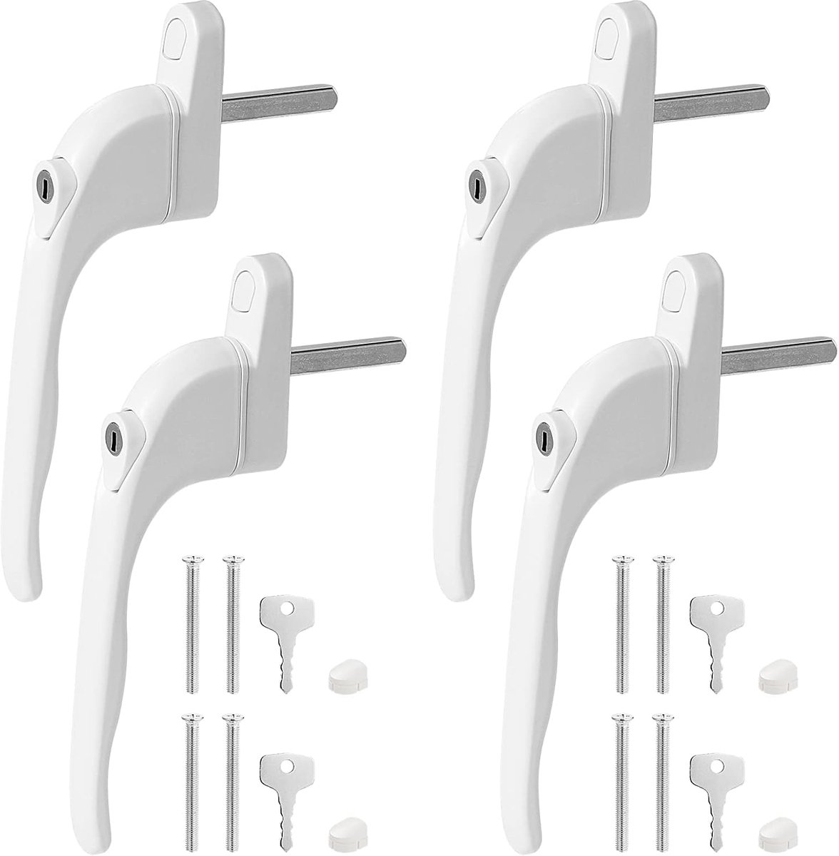 Pack of 4 Window Handles with Lock Handles Aluminium Window Handles with Key, Anti-Theft Handle with Lock, 43mm (White) - ShopVlot