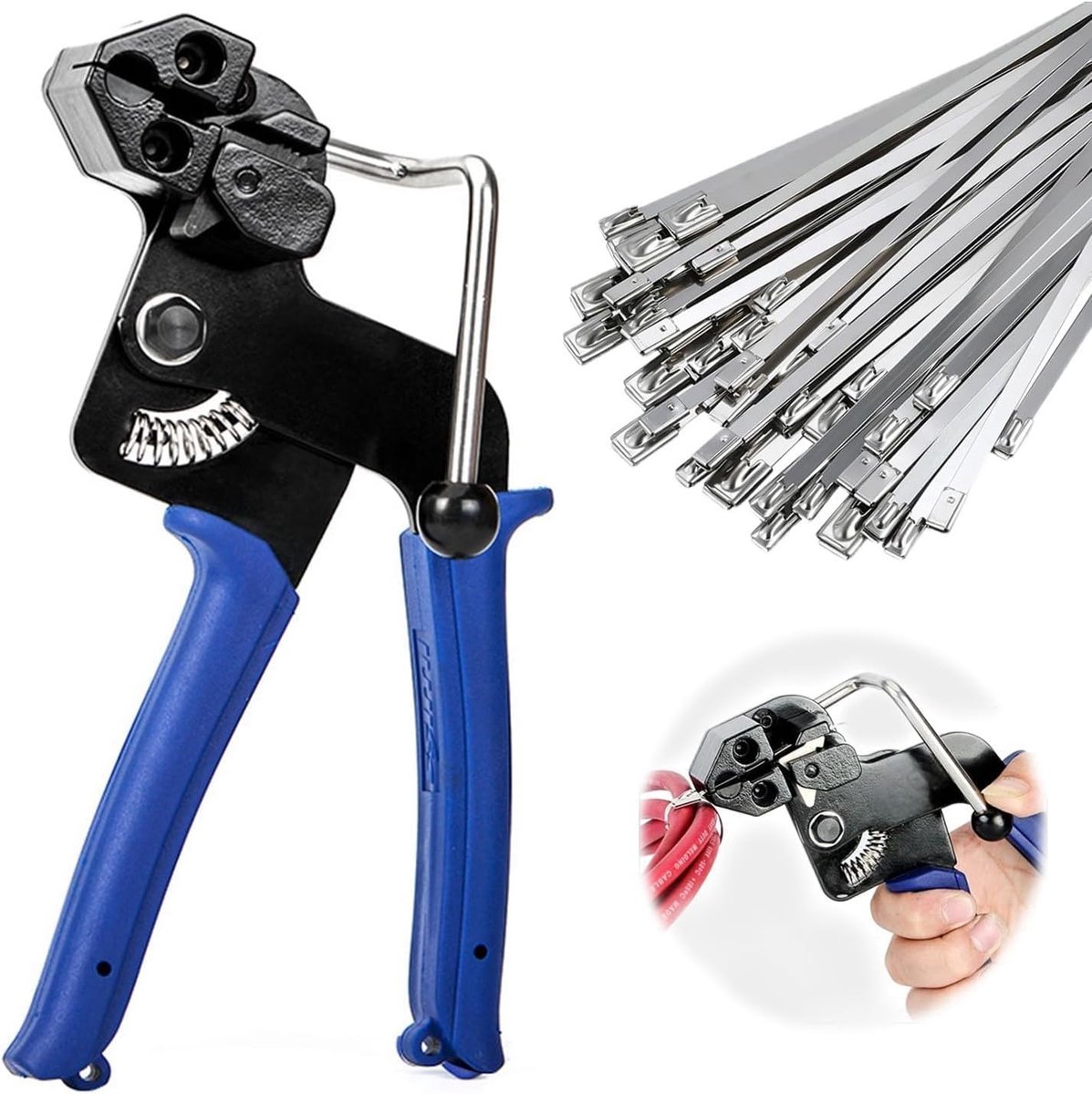 200 Pcs Stainless Steel Cable Ties and Metal Tie Gun, Cable Tie Pliers, 150mm/200mm/250mm/300mm, Cable Tie Tools - ShopVlot