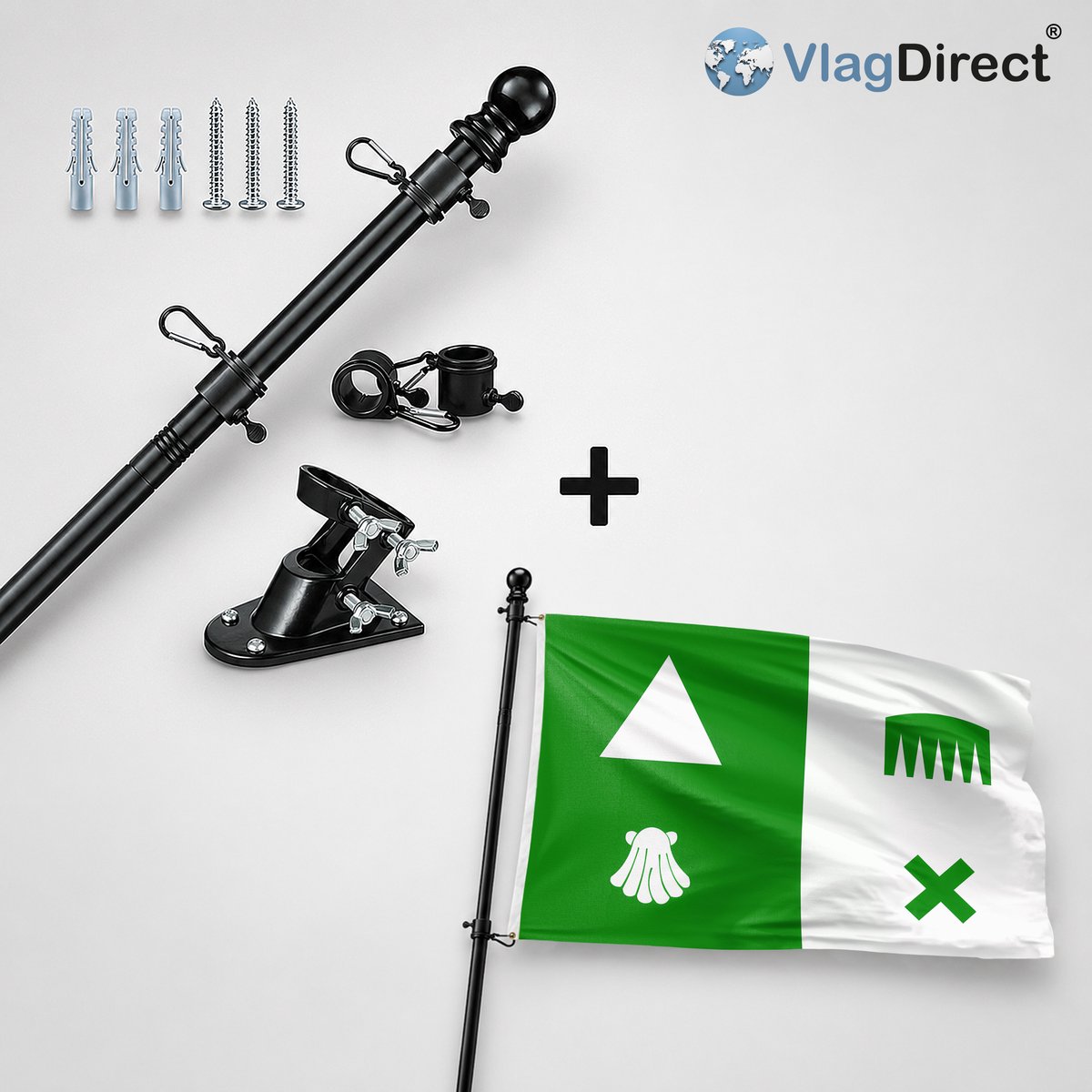 VlagDirect - Compleet vlaggenpakket - Zwarte vlaggenstok inclusief vlaggenstokhouder + Alphen-Chaam vlag - Gemeente Alphen-Chaam vlag - 90 x 150 cm.