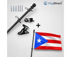 VlagDirect - Compleet vlaggenpakket - Zwarte vlaggenstok inclusief vlaggenstokhouder + Puerto Ricaanse vlag - Puerto Rico vlag - 90 x 150 cm.
