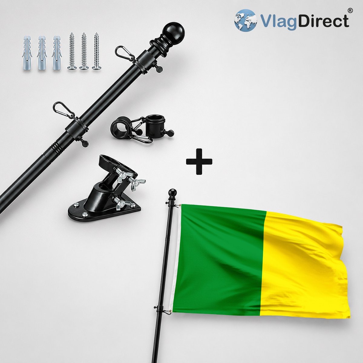 VlagDirect - Compleet vlaggenpakket - Zwarte vlaggenstok inclusief vlaggenstokhouder + Wetterse vlag - Gemeente Wetteren vlag - 90 x 150 cm.