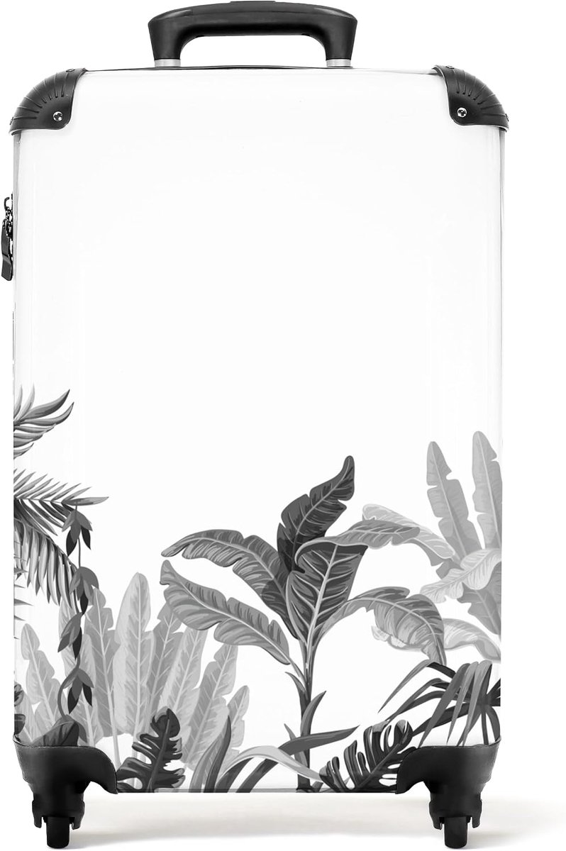 NoBoringSuitcases.com® Suitcase Hand Luggage - Cabin Trolley, Lightweight, 4 Wheels, Tropical Leaf Design, Combination - ShopVlot