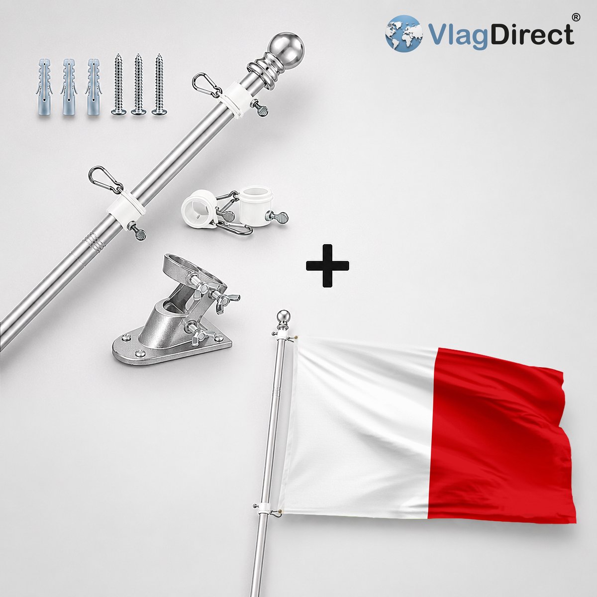 VlagDirect - Compleet vlaggenpakket - Zilveren vlaggenstok inclusief vlaggenstokhouder + Gemeente Beaumont vlag - 90 x 150 cm.