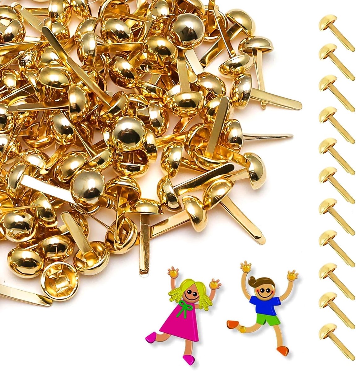 200 stuks metalen ronde kopjes, 8 x 17 mm briefklemmen, goudkleurige knijpers om te knutselen, gemakkelijk te openen - ShopVlot