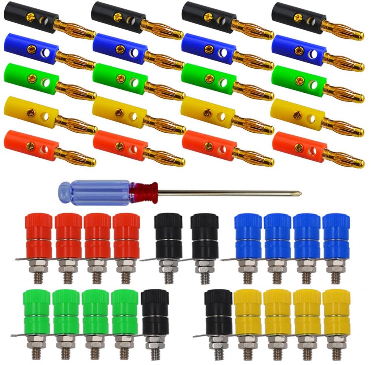 41-Piece Set 4mm Banana Plug Adapters, Audio Banana Plug Terminal, Audio Adapter, 5 Colours (20 Male+20 - ShopVlot