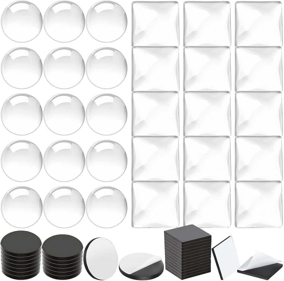 Pack of 60 Photo Magnets DIY Glass Magnets Self Adhesive Fridge Magnet Photo Transparent Round Square Glass Nuggets - ShopVlot