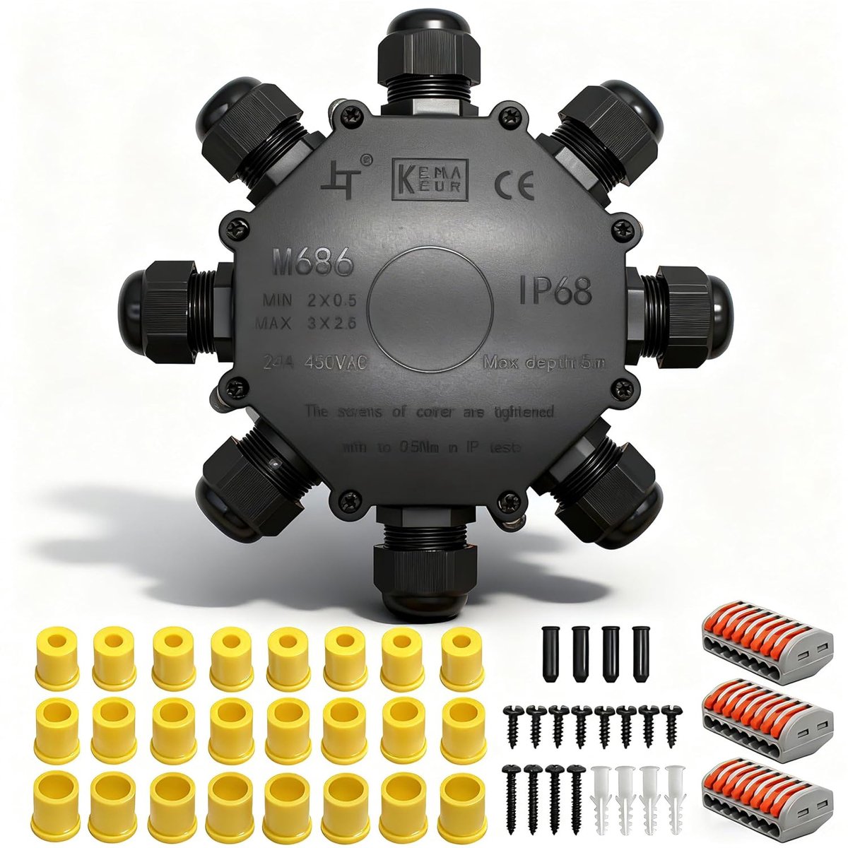 Junction Box, Junction Box, HUYU 8-Way Junction Box, IP68 Waterproof Junction Box, Outdoor Cable Connector, Outdoor - ShopVlot