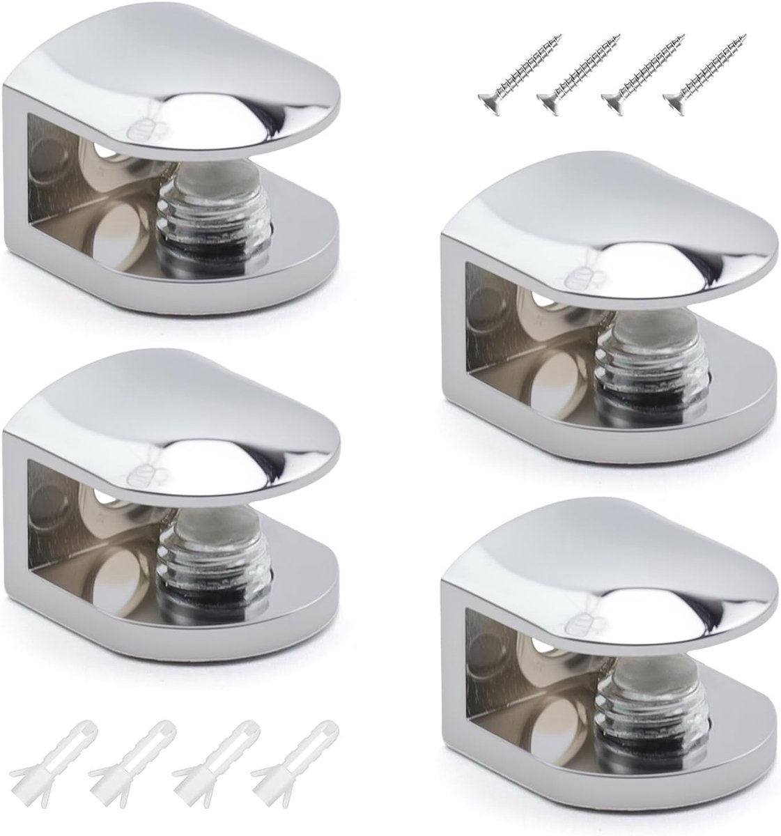 4 Pcs Glass Holders, Arc-Shaped Zinc Alloy, Glass Shelf Supports, Adjustable Glass Shelf Holder, Wall Mounted, Glass - ShopVlot
