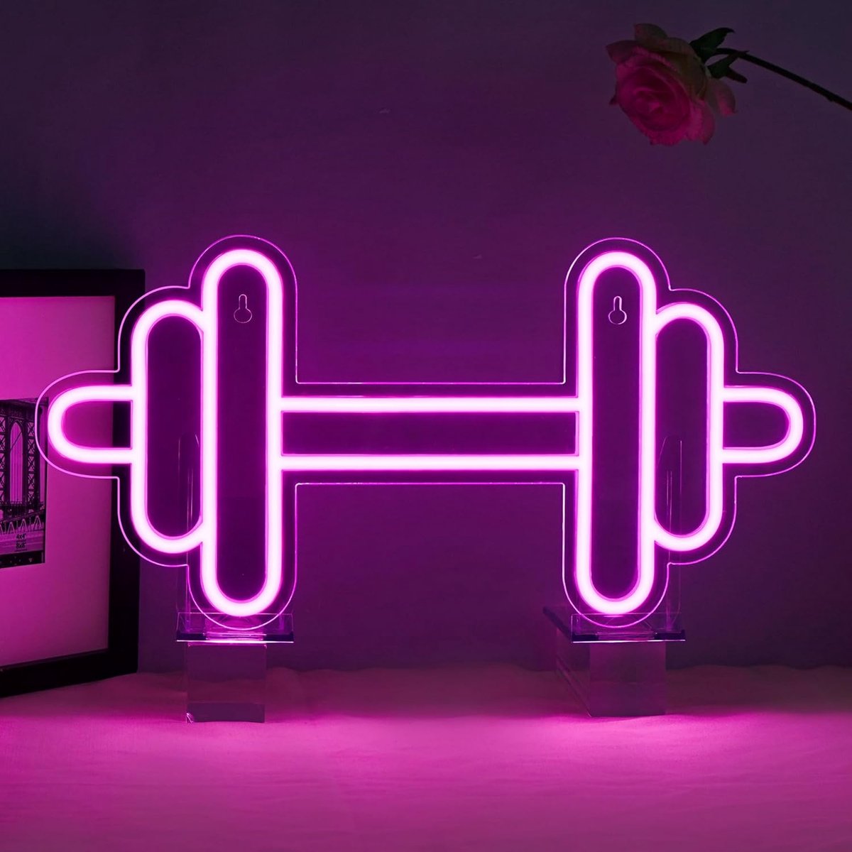 ineonlife Neon Sign Dumbbell LED Sign Pink Neon Sign Gym Wall Decoration Dumbbell LED Sign Dimmable Gym Neon Sign for - ShopVlot