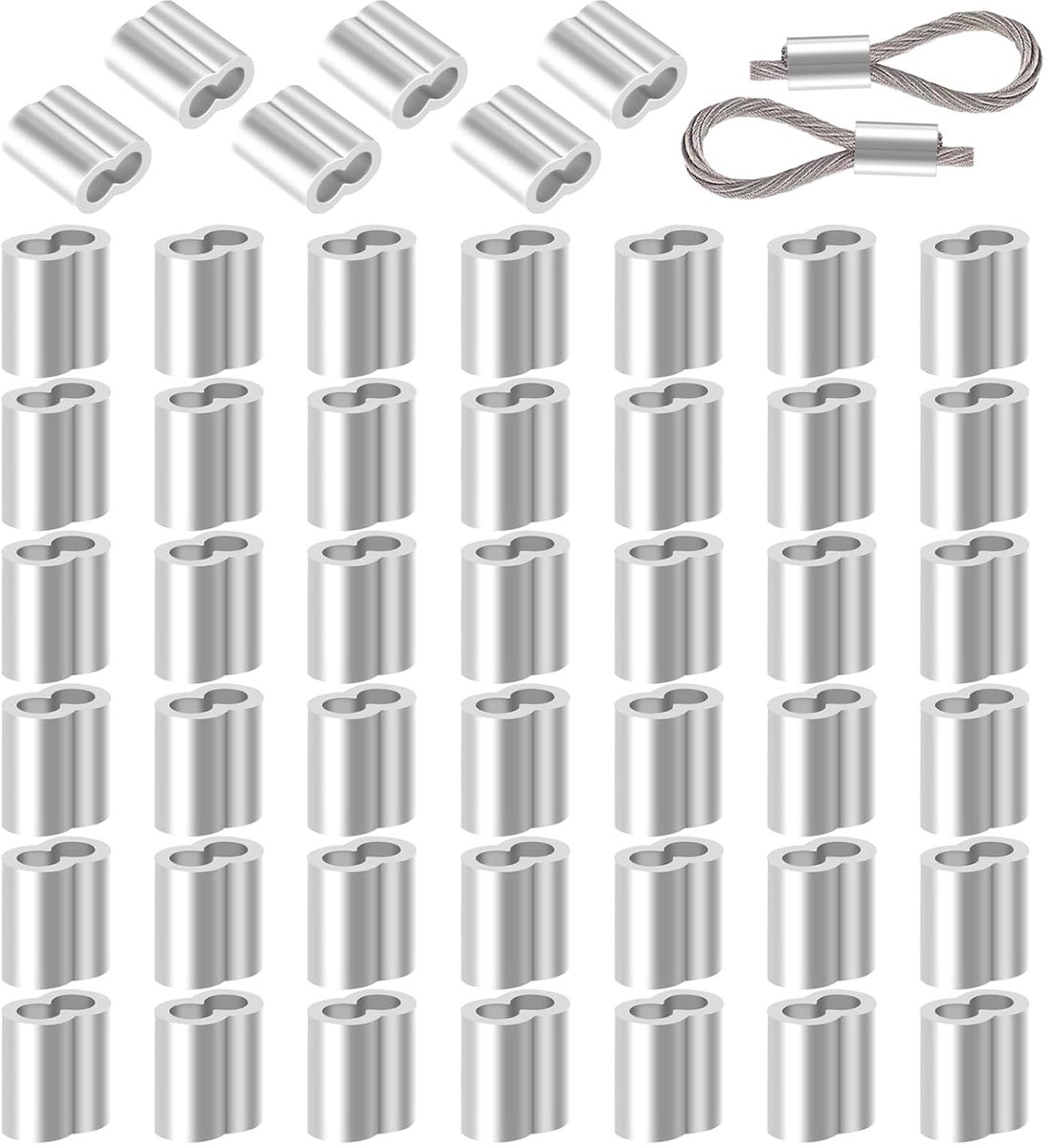 50 Pcs Cable Clamp 4 mm Aluminium Crimping Loop, Press Sleeves Pressure Terminals, Double Sleeve Clamp Hoists, Cable - ShopVlot