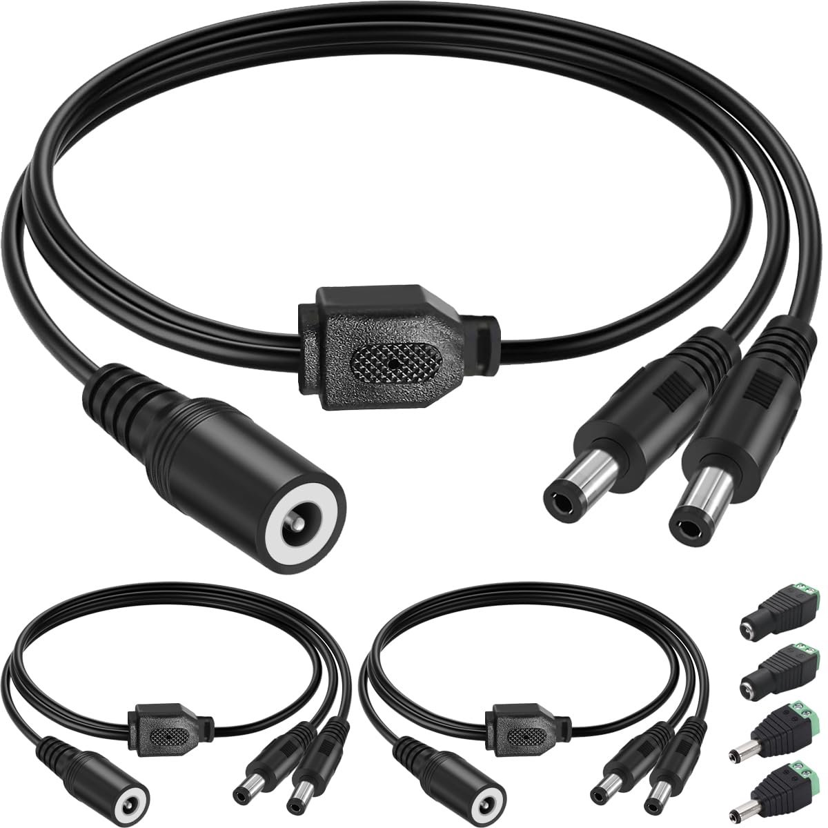 3PCS 12V DC Power 1 Female to 2 Male Power Supply Splitter 5.5mm x 2.1mm Jack 1 in 2 Out Y Cable 2 Way Cord Adapter - ShopVlot