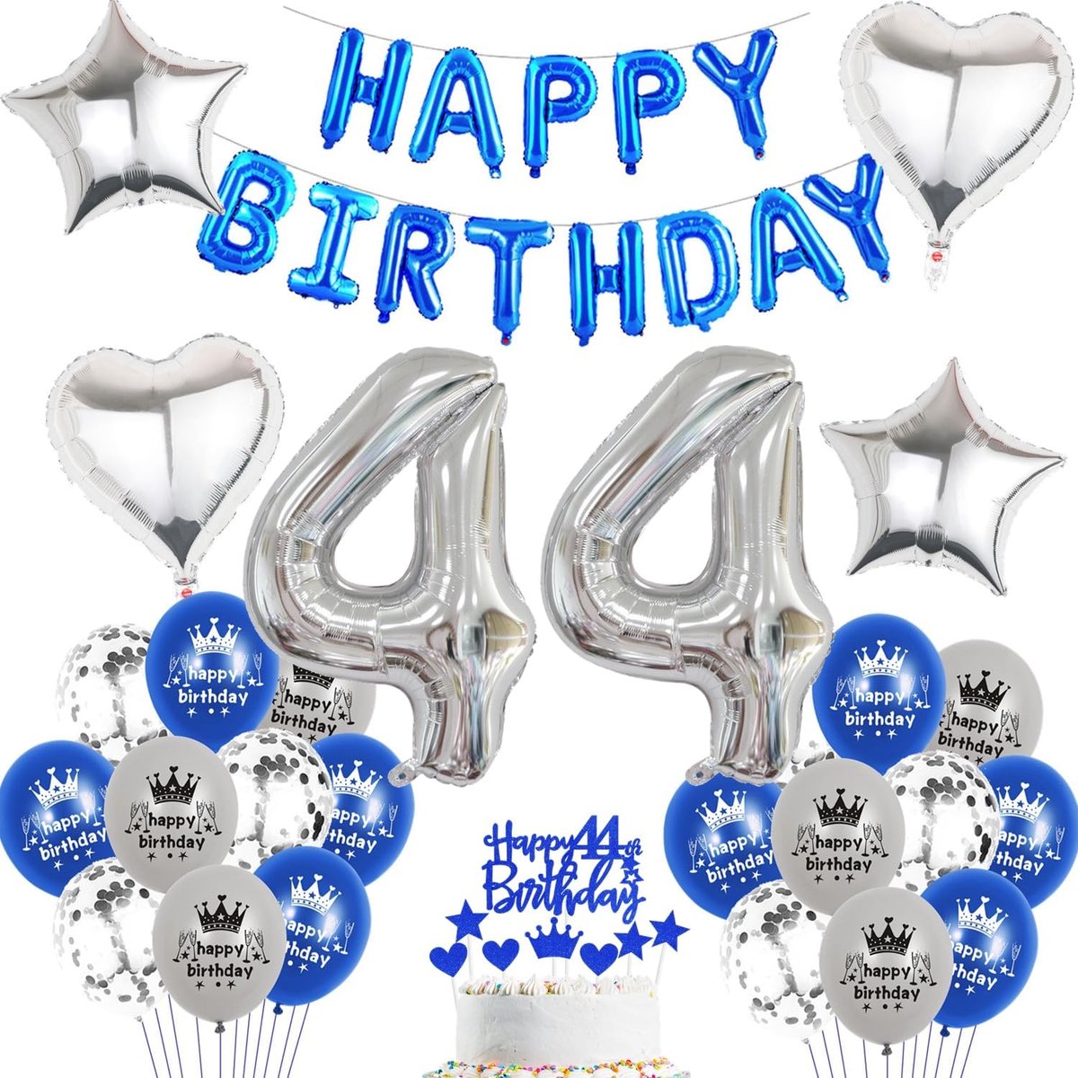 44. Birthday decoration blue silver boys set, birthday decoration boys blue white set 44 years, children's birthday - ShopVlot