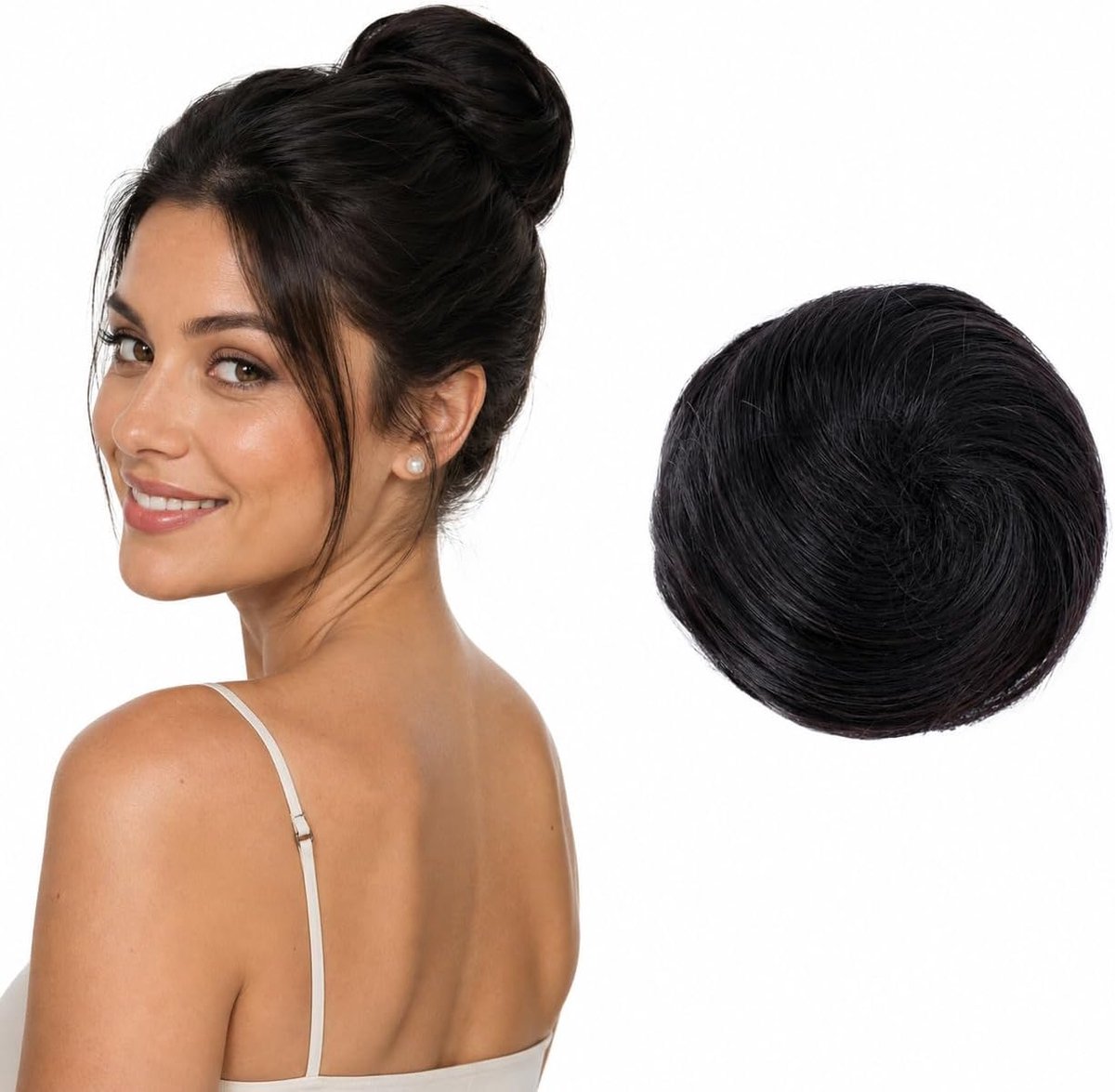 CAISHA 100% REAL HAIR Bun Updos Hairpiece Hair Bun Hepburn Bun Hair Tie Natural Black H311f - ShopVlot
