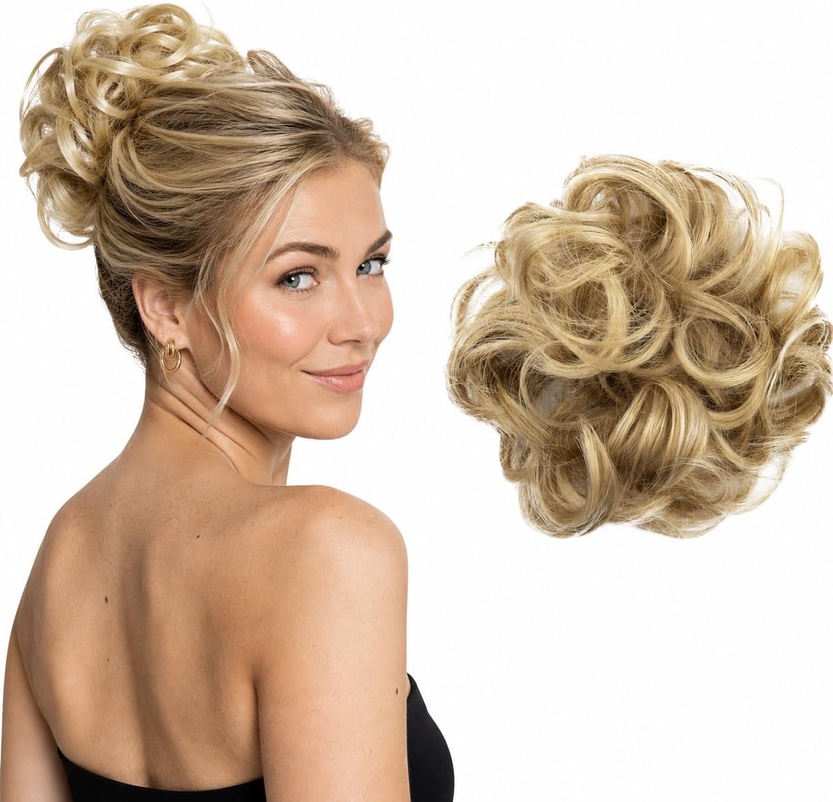 CAISHA Hairpiece Hair Wokkel Updo Bridal Hairstyle Voluminous Curly Blonde Mix G28A - ShopVlot
