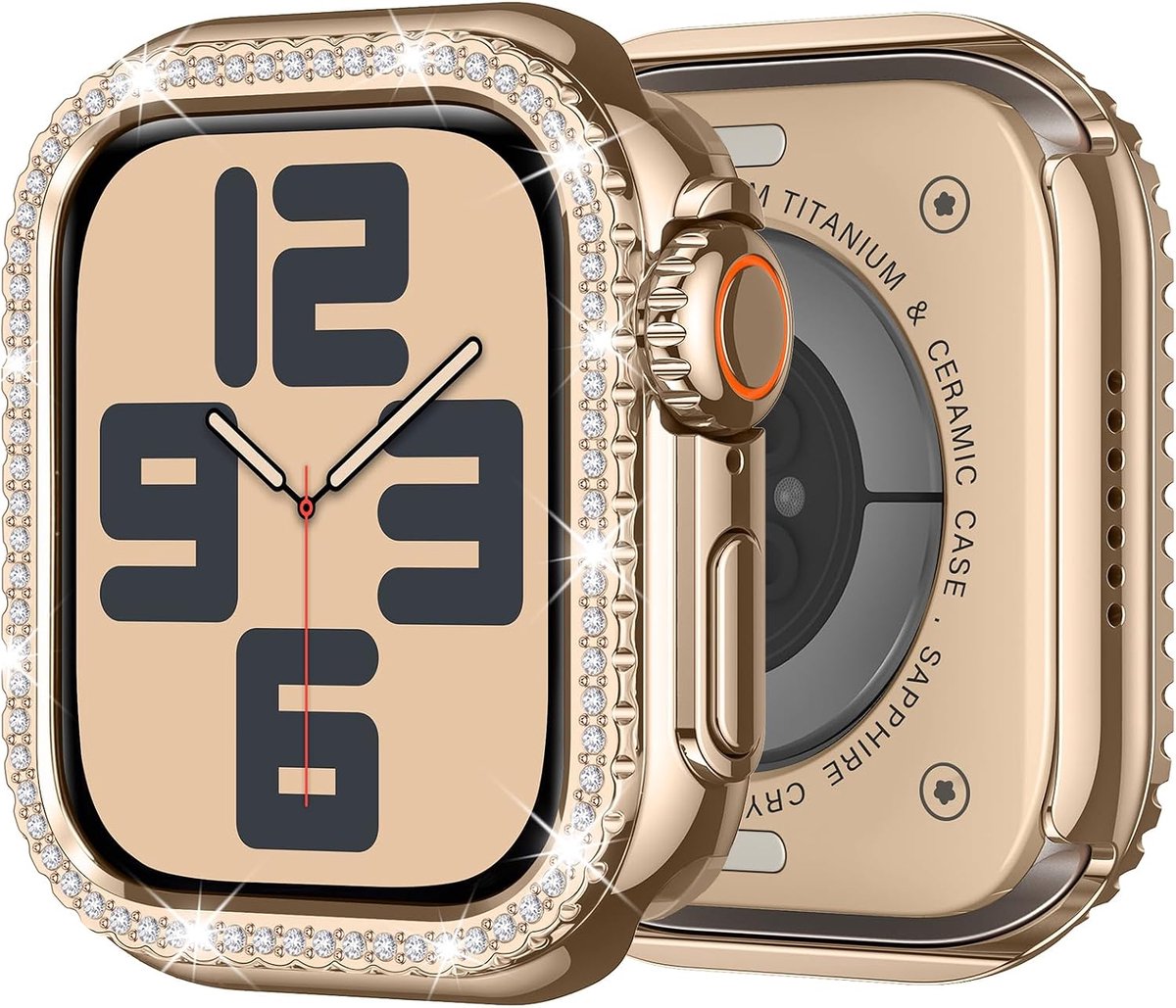 Metal Case Compatible with Apple Watch Series 6 SE 5 4 44mm for Women, Bling Diamond Frame Bumper with Back Protective - ShopVlot