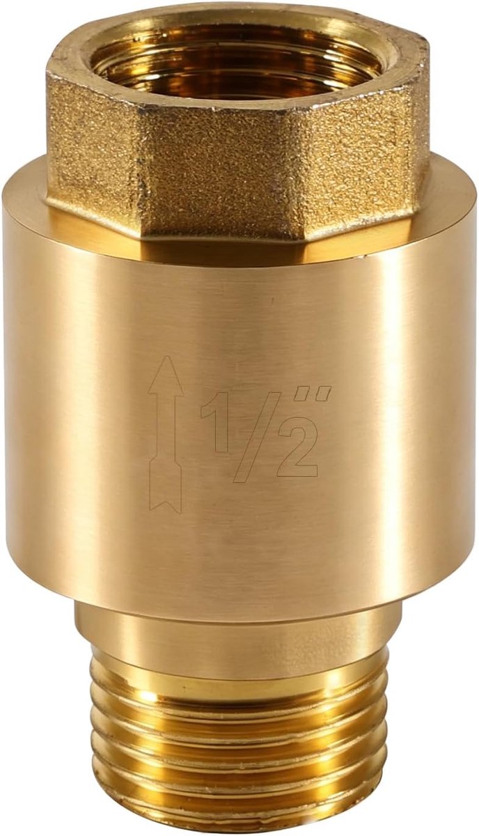 SnelShoppen - 1 Stuk Messing Terugslagklep 1/2 Inch AG naar IG Draad, Inline Terugslagklep voor Waterafvoer, Hoogwaardige Messing, Duurzaam en Corrosi
