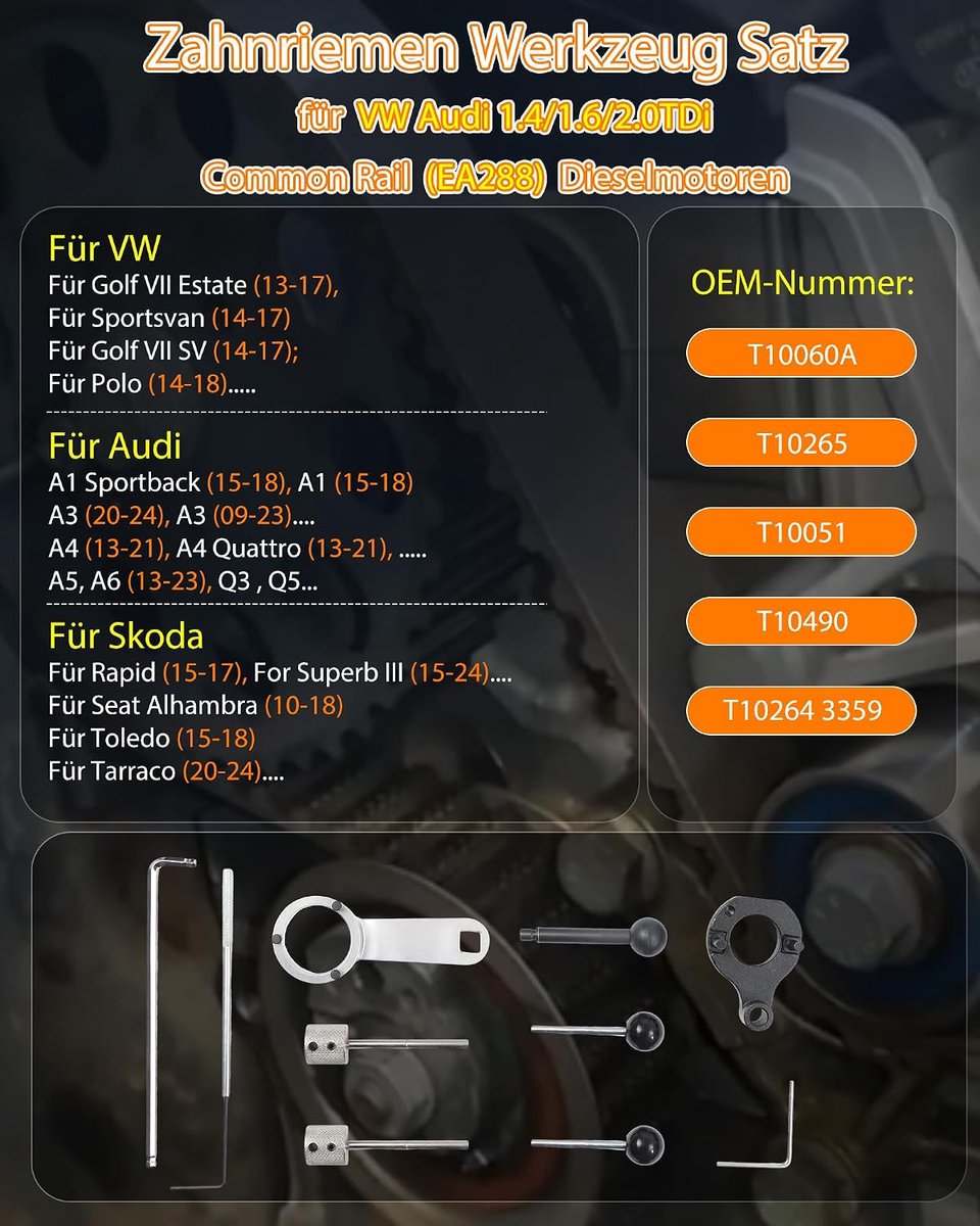Tandriemen, vergrendelingsgereedschapset, compatibel met VW voor Audi, voor SEAT Skoda 1.4 1.6 2.0 TDI EA288 - ShopVlot