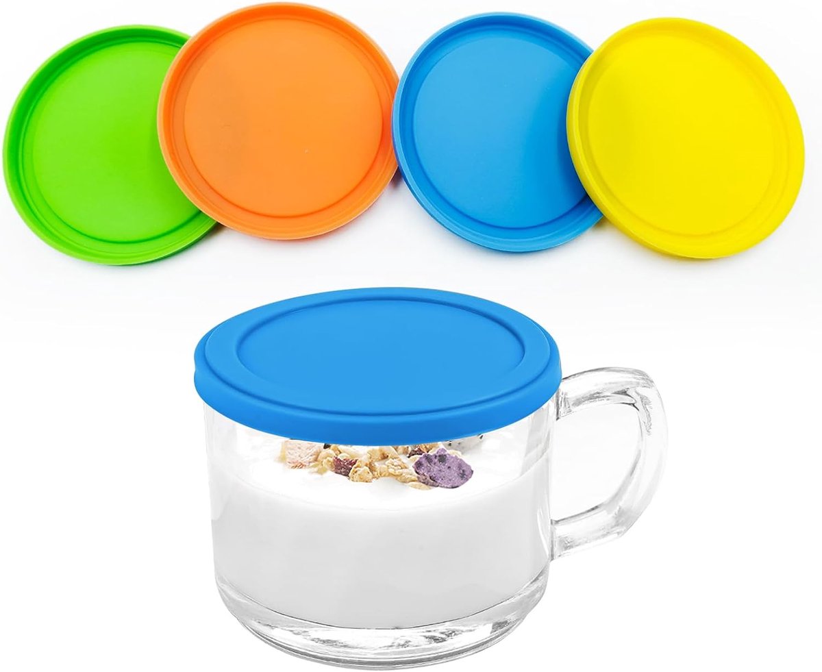 4 Pieces Yogurt Lid, Can Lid, Reusable Lid for Yogurt Cups, 500g, Yogurt Lid, Reusable Fresh Lid Silicone Glass Cover - ShopVlot