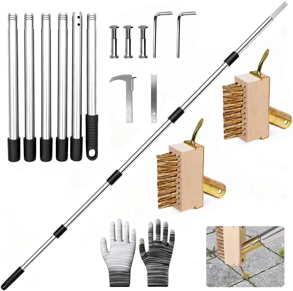 Voegenborstel - Roestvrij staal - 230 cm - Multifunctionele Onkruidverwijderaar met Afneembare Steel - Voor Tuin en Terras