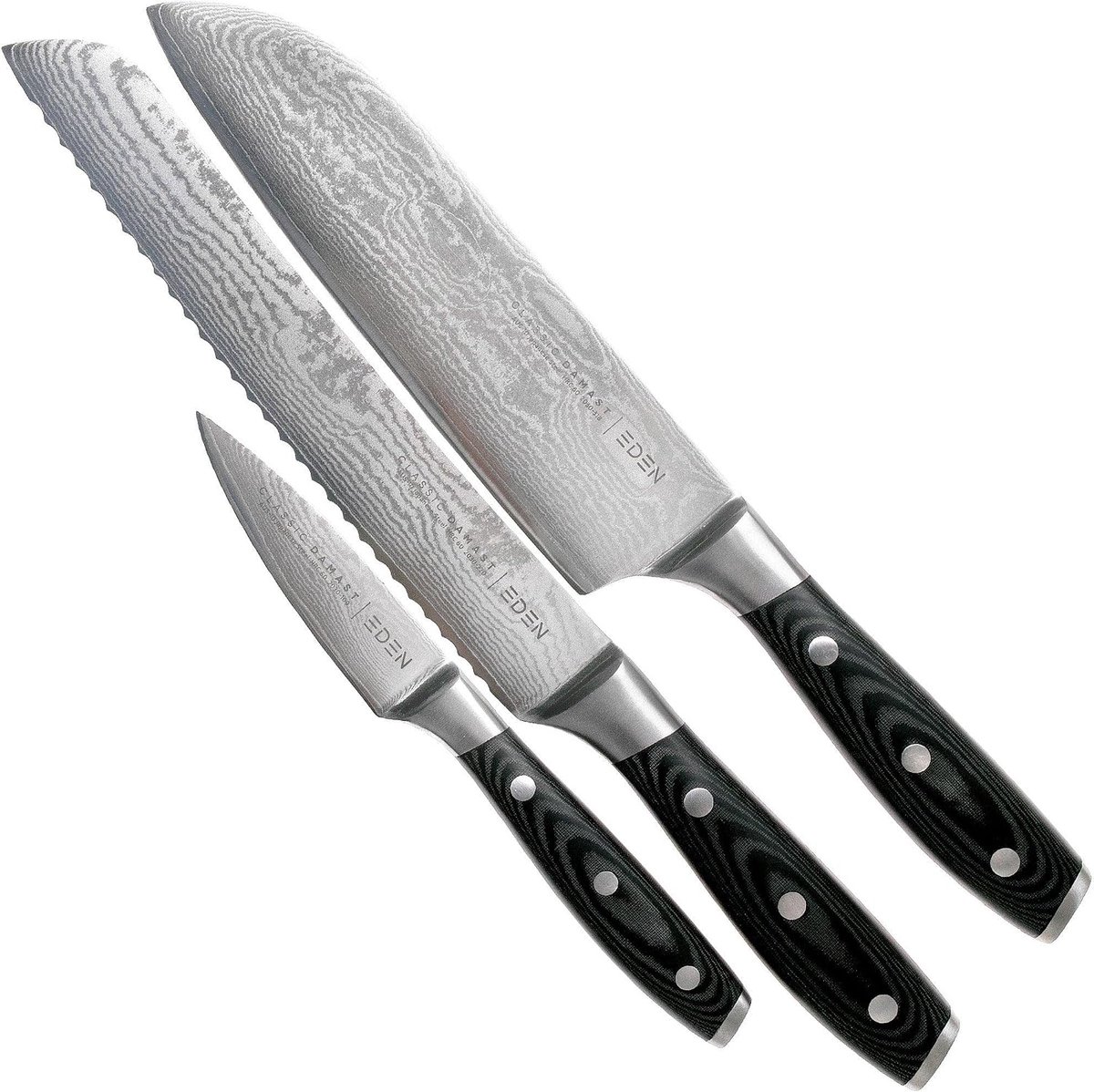 Eden Classic Damask 3-Piece Knife Set EQ2030-S07 Knife Set Including Santoku, Office Knife and Bread Knife, Damask - ShopVlot