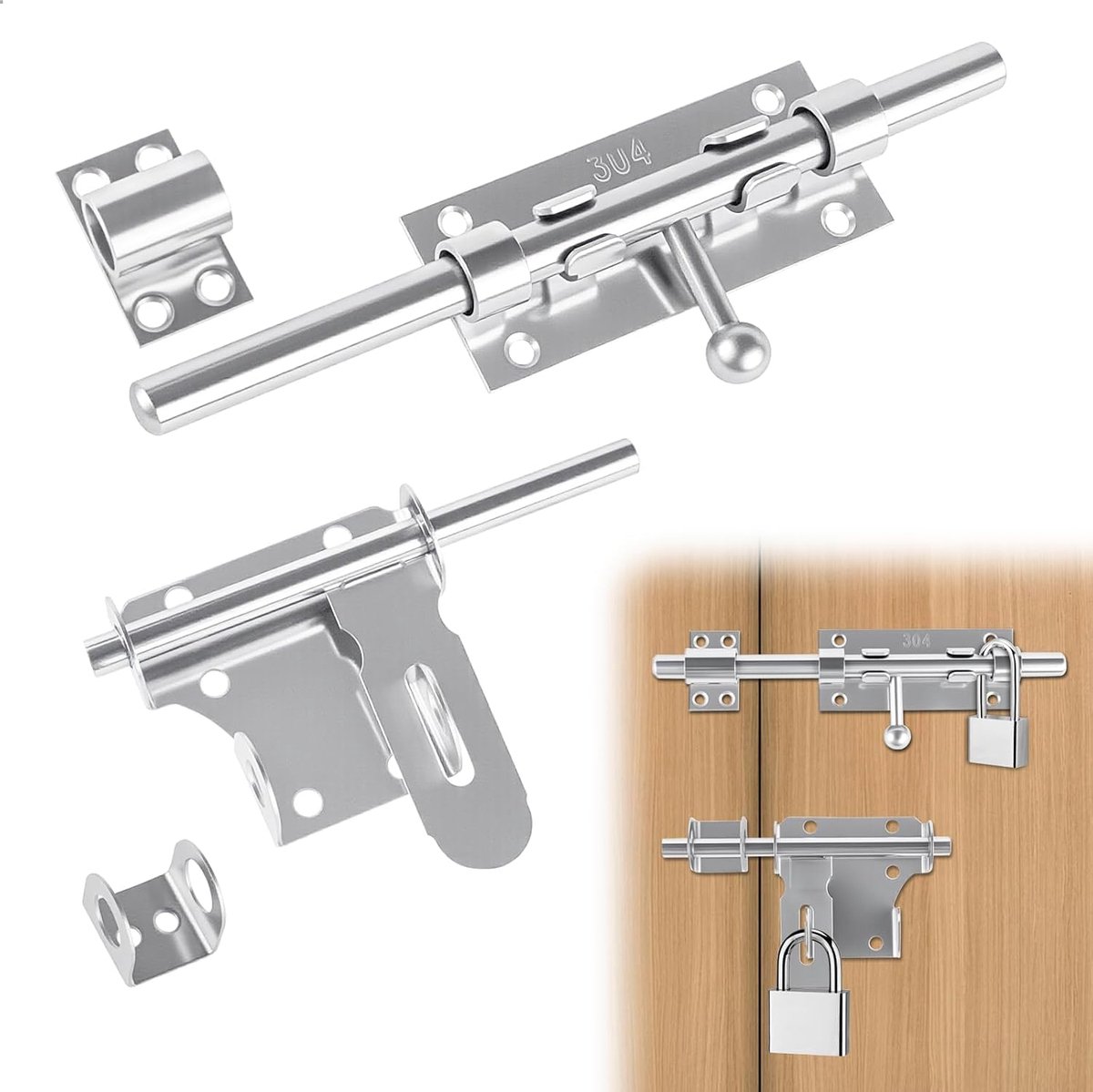 Schuifdeursloten set van 2 - RVS 304 - 120 mm en 115 mm - Voor deuren en ramen - ShopVlot