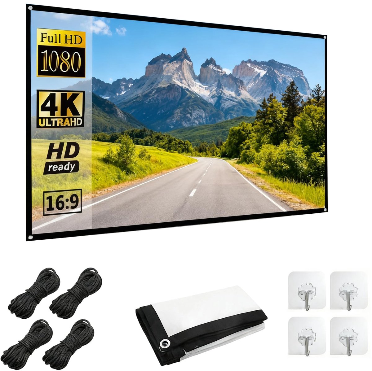 Canvas beamer 16:9 HD - dubbelzijdig en lichtdicht - kreukvrij en gemakkelijk te dragen - ideaal voor thuisbioscoop - ShopVlot