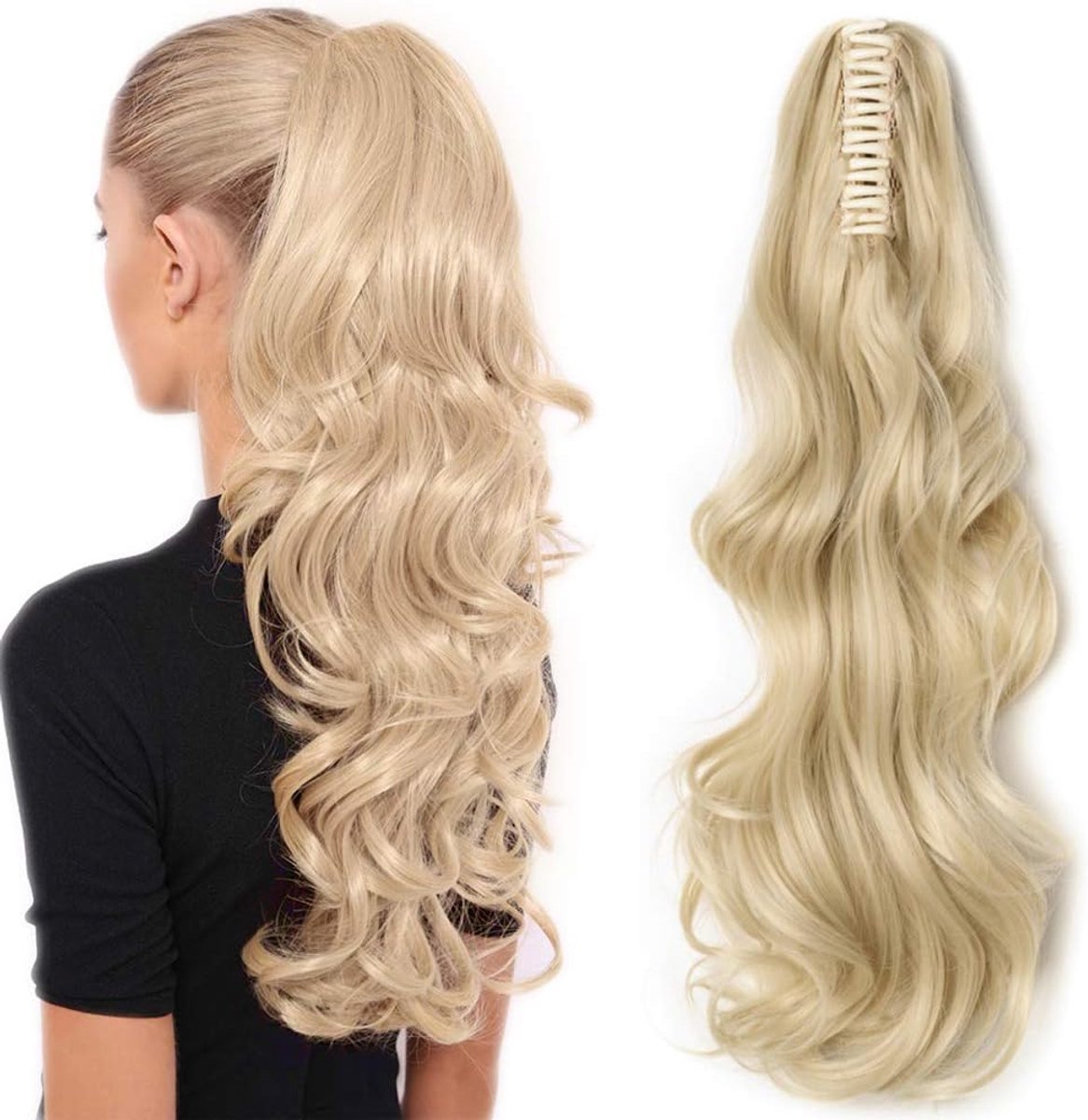 Ponytail extension 18" - voluminous wavy - bleached blonde haarstuk - direct meer volume - ShopVlot