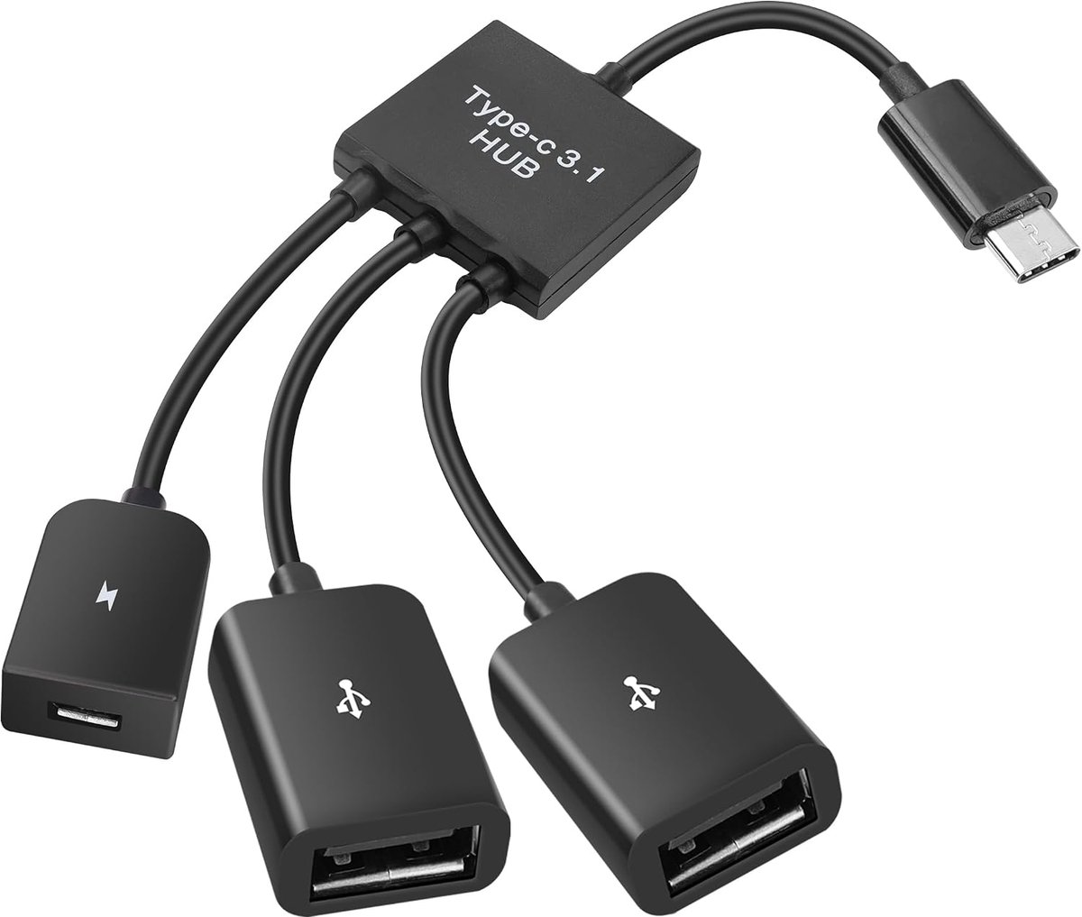 USB C naar Dual USB OTG Adapter - 4-poorts Type-C Hub - 2 USB & Micro Aansluitingen - ShopVlot