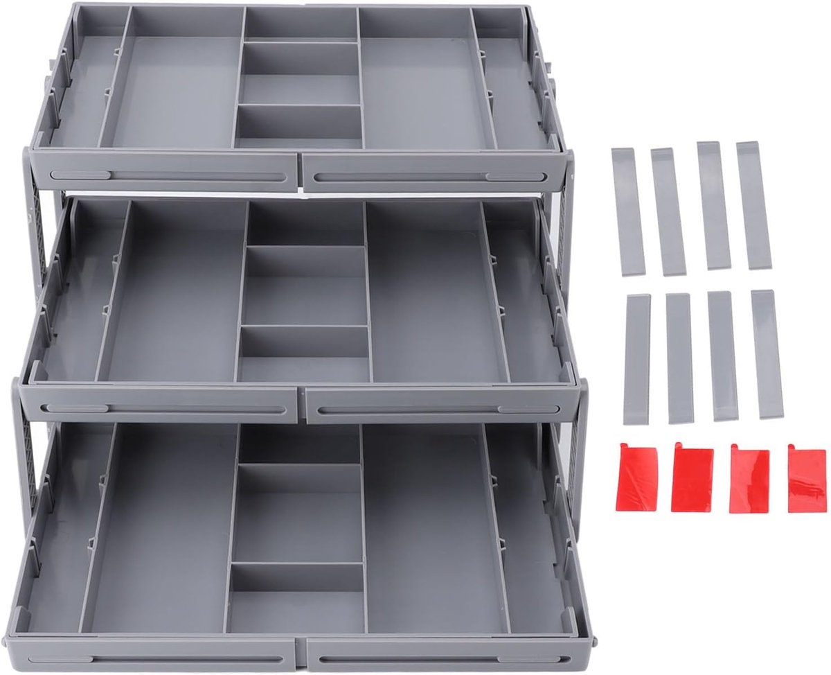 Trekbare lade-organizer 3-laags - Vouwbaar design - Maximaliseer opbergruimte - Ideaal voor badkamer en keuken - ShopVlot