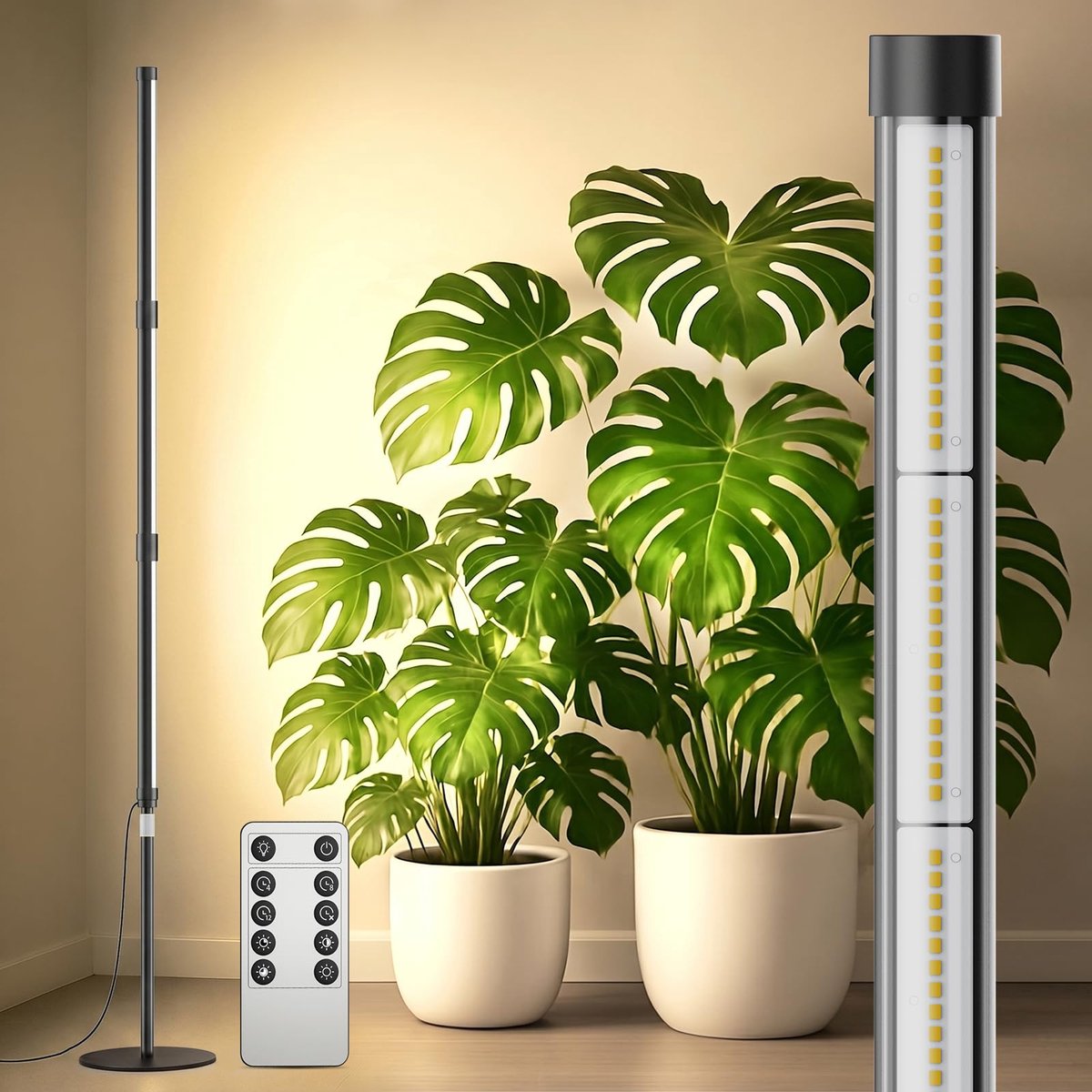Vloer Plantenlamp 80W - Full Spectrum LED Groeilamp voor Kamerplanten met 168 LED's - Hoogteverstelbare Plantenverlichting 159-189 cm - 4 Helderheidsniveaus en 4/8/12 Uur Timer - Kweeklamp voor Binnenplanten, Kruiden en Bloemen - 4000K
