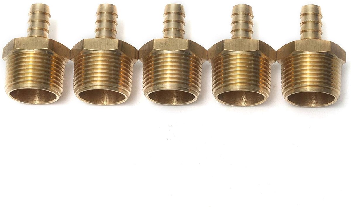 Koperfittingen met mannelijke BSPT-draad voor slang 3/4" BSPT x 3/8" - Set van 5 stuks voor leidingen en waterinstallaties