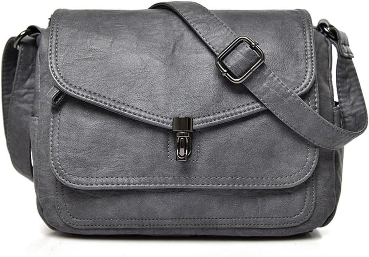 Schoudertas met meerdere vakken - PU leer - retro design - lichte messenger tas - ShopVlot
