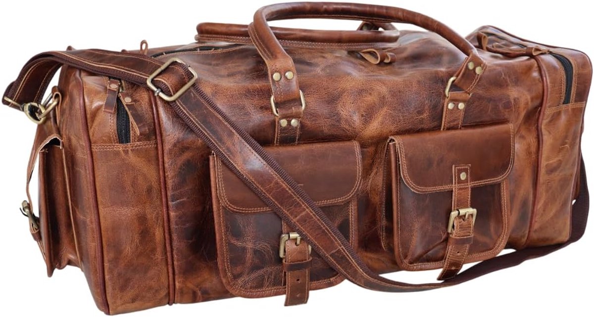 Reisbagage 61 cm - Leer - Vintage Duffle - Ideaal voor weekendtrips - ShopVlot