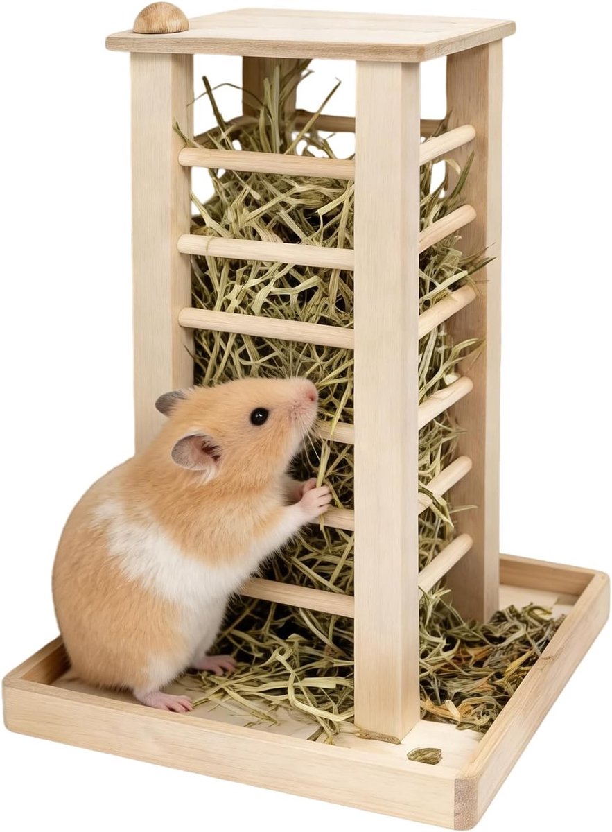 Hooivoederstation voor Konijnen, Cavia's en Hamsters - Duurzaam Houten Voederdispenser voor Dieren, Ideaal voor Gezonde Voeding