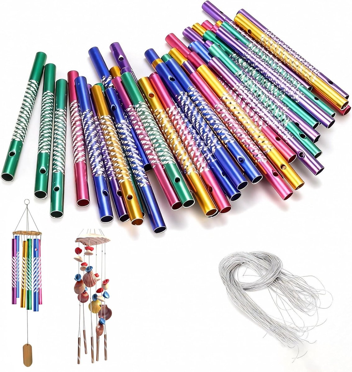 Windgong buizen set 50 stuks - Aluminium geluidstubes - 20 zilveren draden - Voor tuindecoratie - ShopVlot