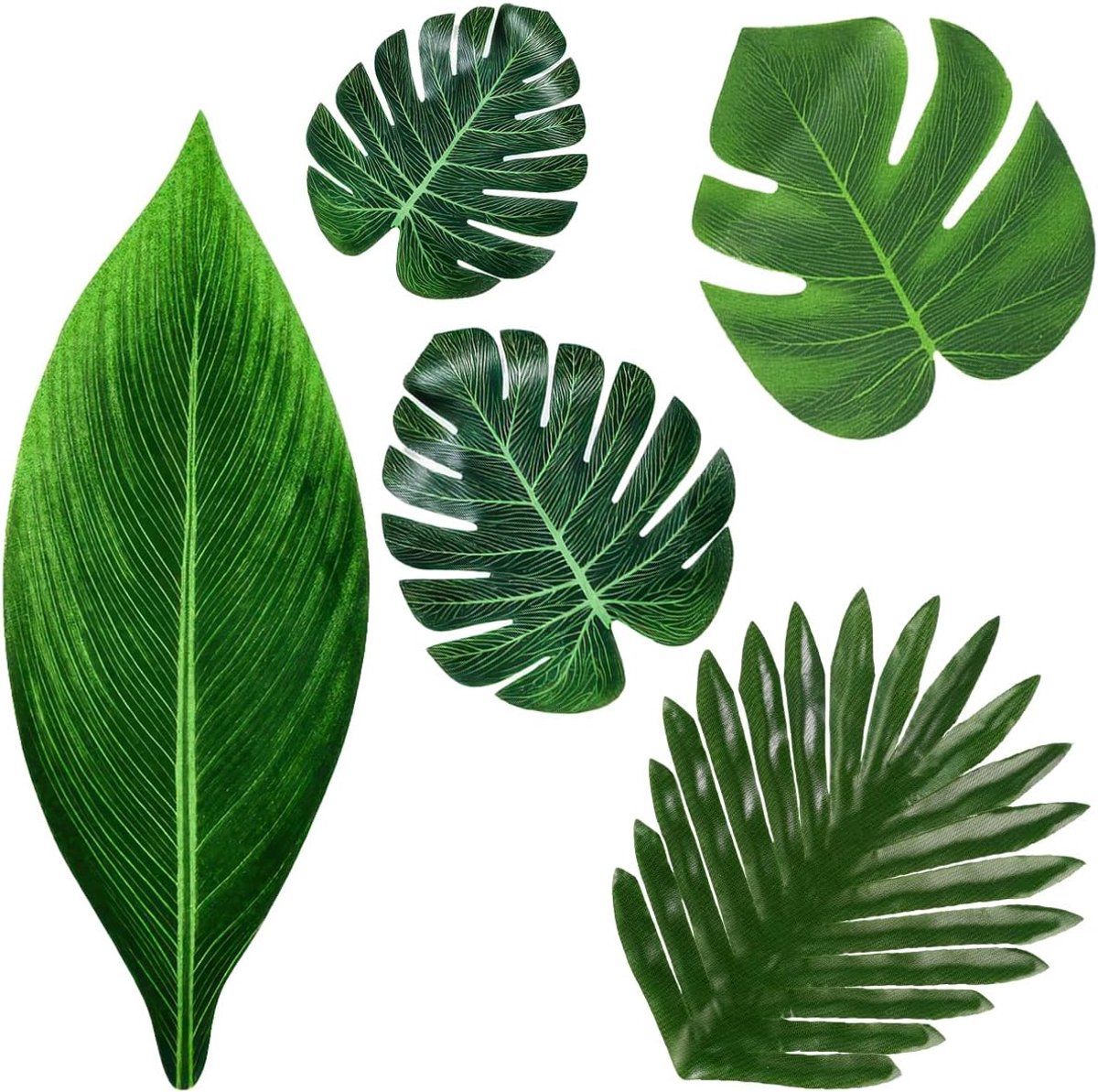Kunstmatige tropische bladeren - 48 stuks monstera-palmbladeren - veelzijdige ontwerpen - perfect voor jungle-decoratie - m-winkel