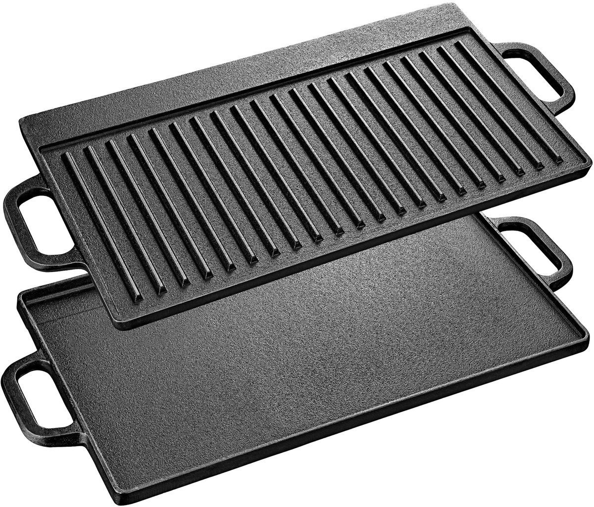 Gietijzeren Grillplaat met Handgrepen - Dubbelzijdige Hoogwaardige Grillplaat voor Gasgrill en Elektrische Grill - Barbecue Grillpan voor Camping, Tuin en Buiten Koken - Duurzame Bakplaat 42 x 23 cm