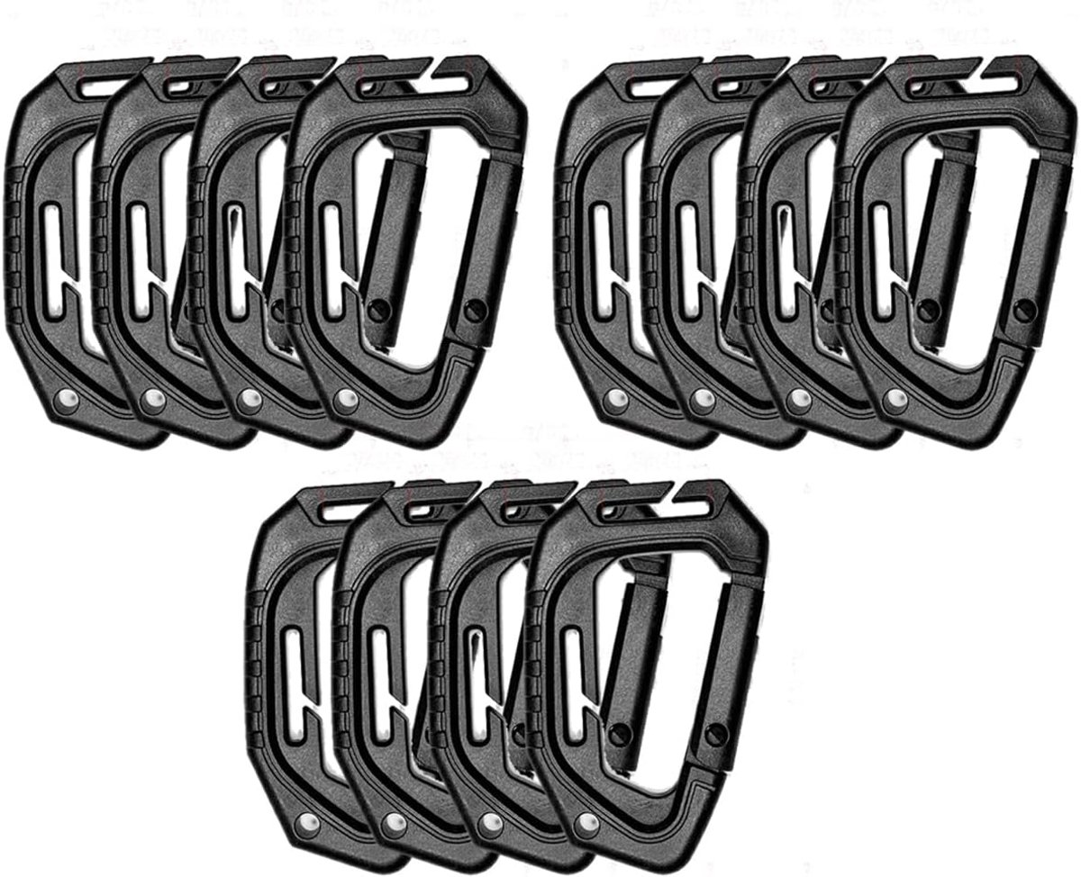 D-vormige carabiners 12 stuks - kunststof - zwart - ideaal voor het bevestigen van accessoires - ShopVlot