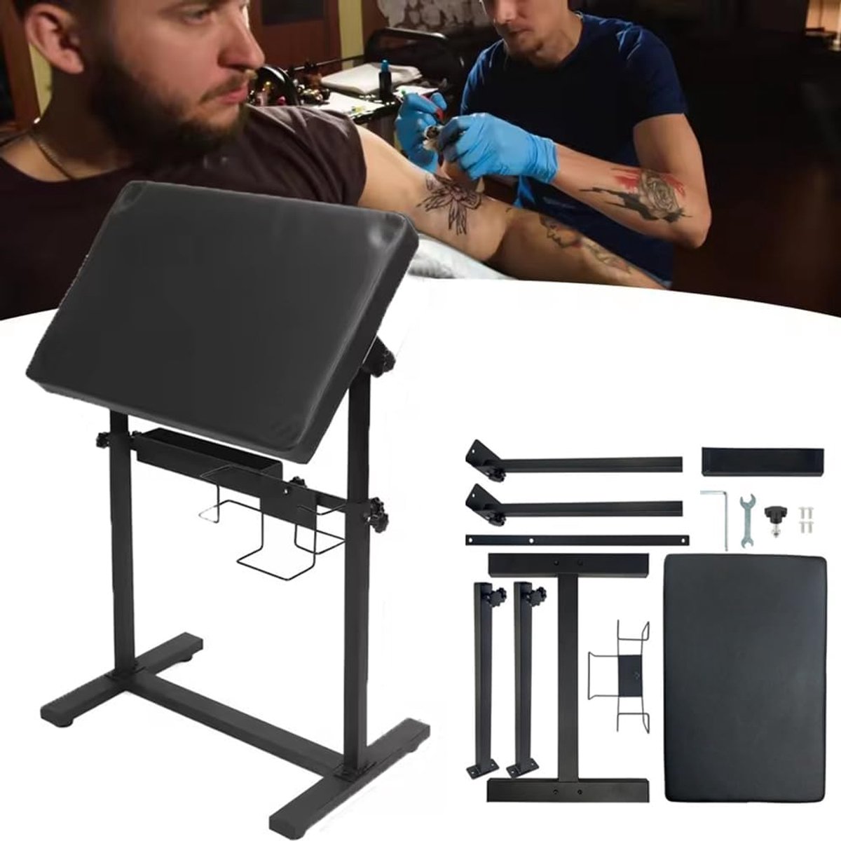 Tattoo arm verstelbaar 66-98 cm - 340° draaiplateau - stevige metalen basis - stabiliteit voor tattoo kunstenaars - ShopVlot