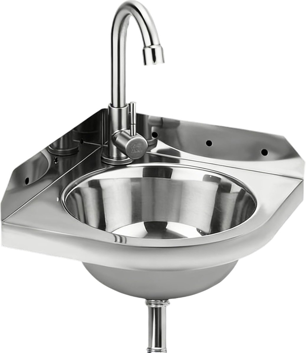 Hoekwasbak set 260 mm - RVS met waterafvoer - Ruimtebesparend ontwerp - Ideaal voor motorhome - ShopVlot