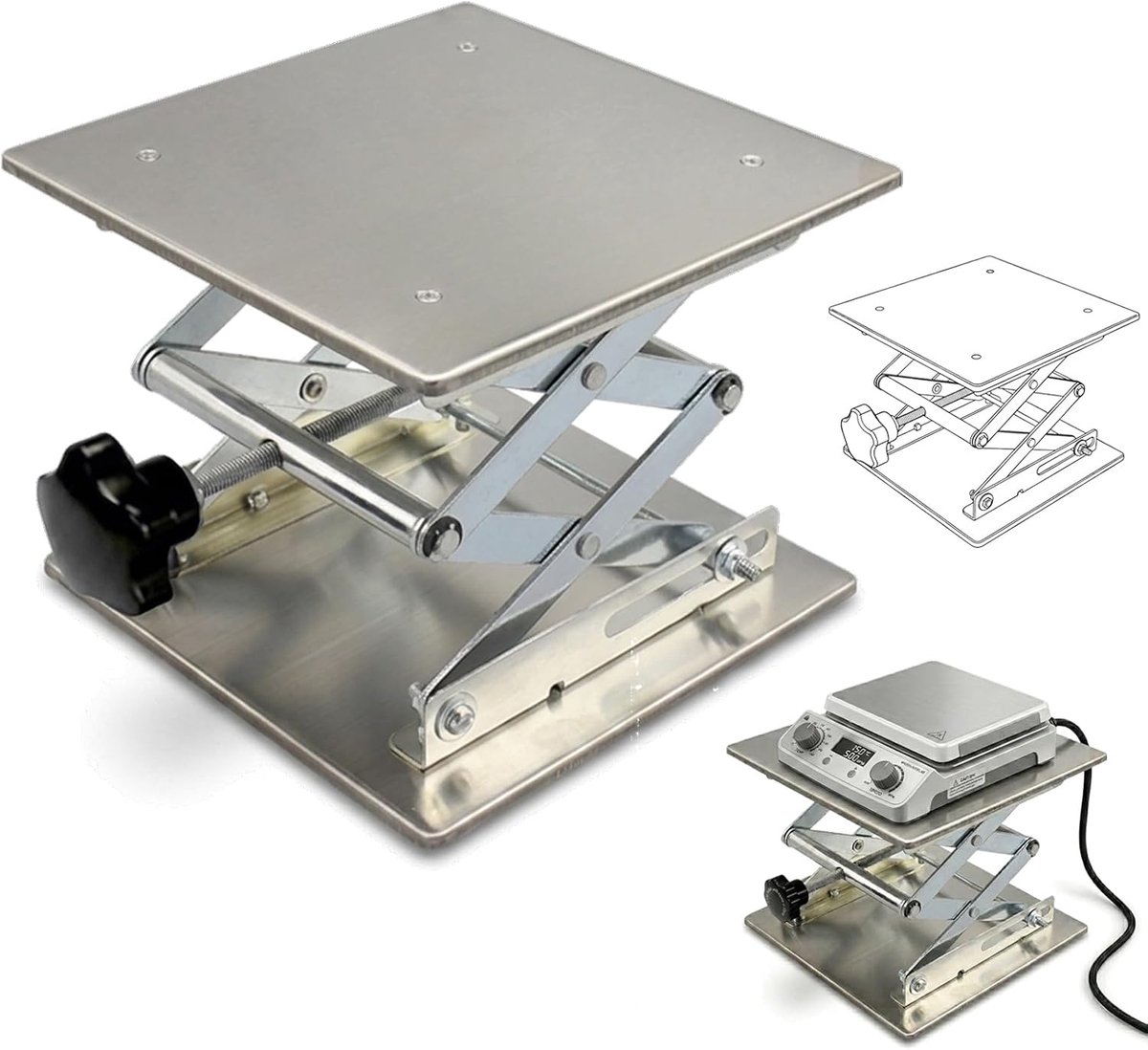 Lifting tafel 300 x 300 mm - roestvrij staal - verstelbaar - ideaal voor microscoop en lasergravure - ShopVlot