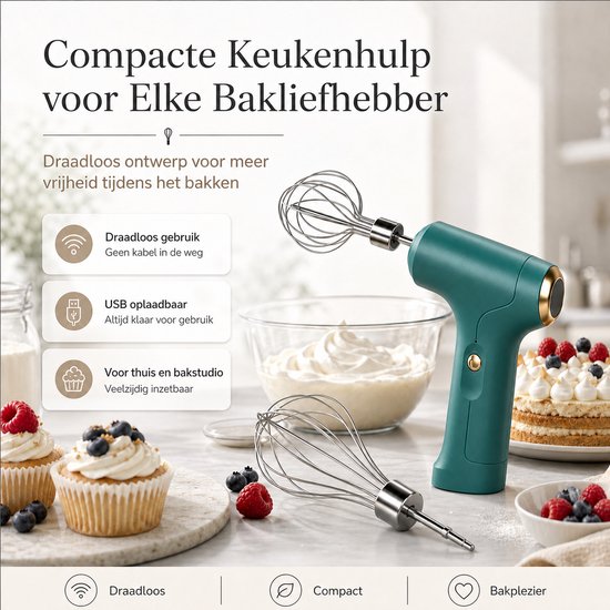 Elektrische Handmixer met 2 304 Mengbladen - Draadloze Eierklopper met 3 Snelheden - USB Oplaadbaar Keukenmixer voor Melk, Room, Eieren en Cakebeslag — afbeelding 5