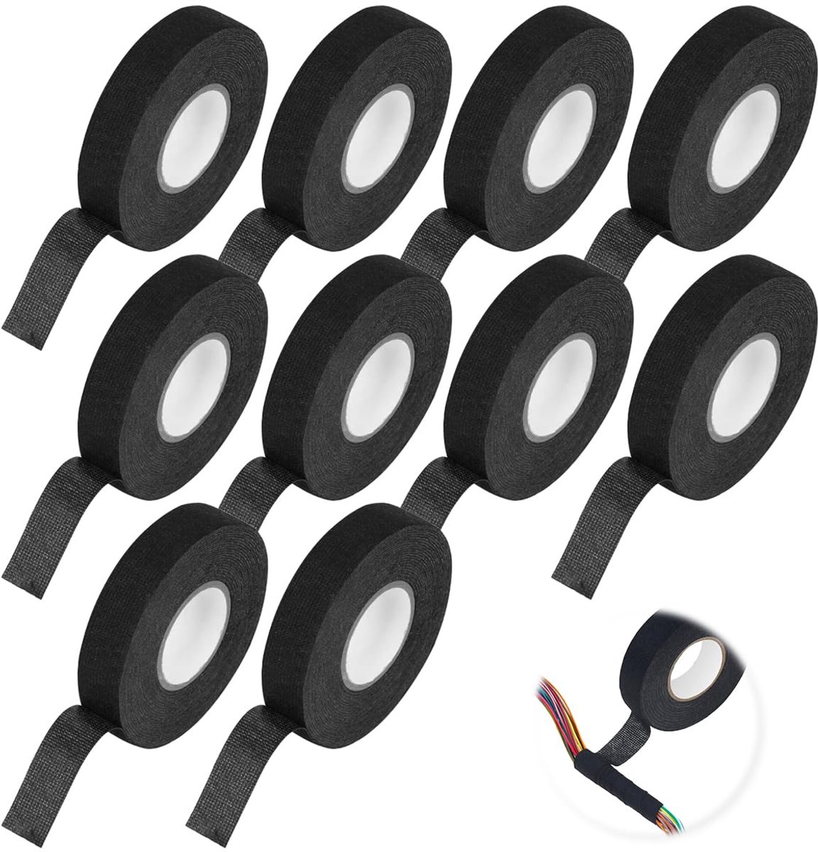 Kabelboomtape 19 mm x 15 m - Geweven zelfklevend tape - Ideaal voor isoleren en bundelen van draden - 10 stuks - ShopVlot