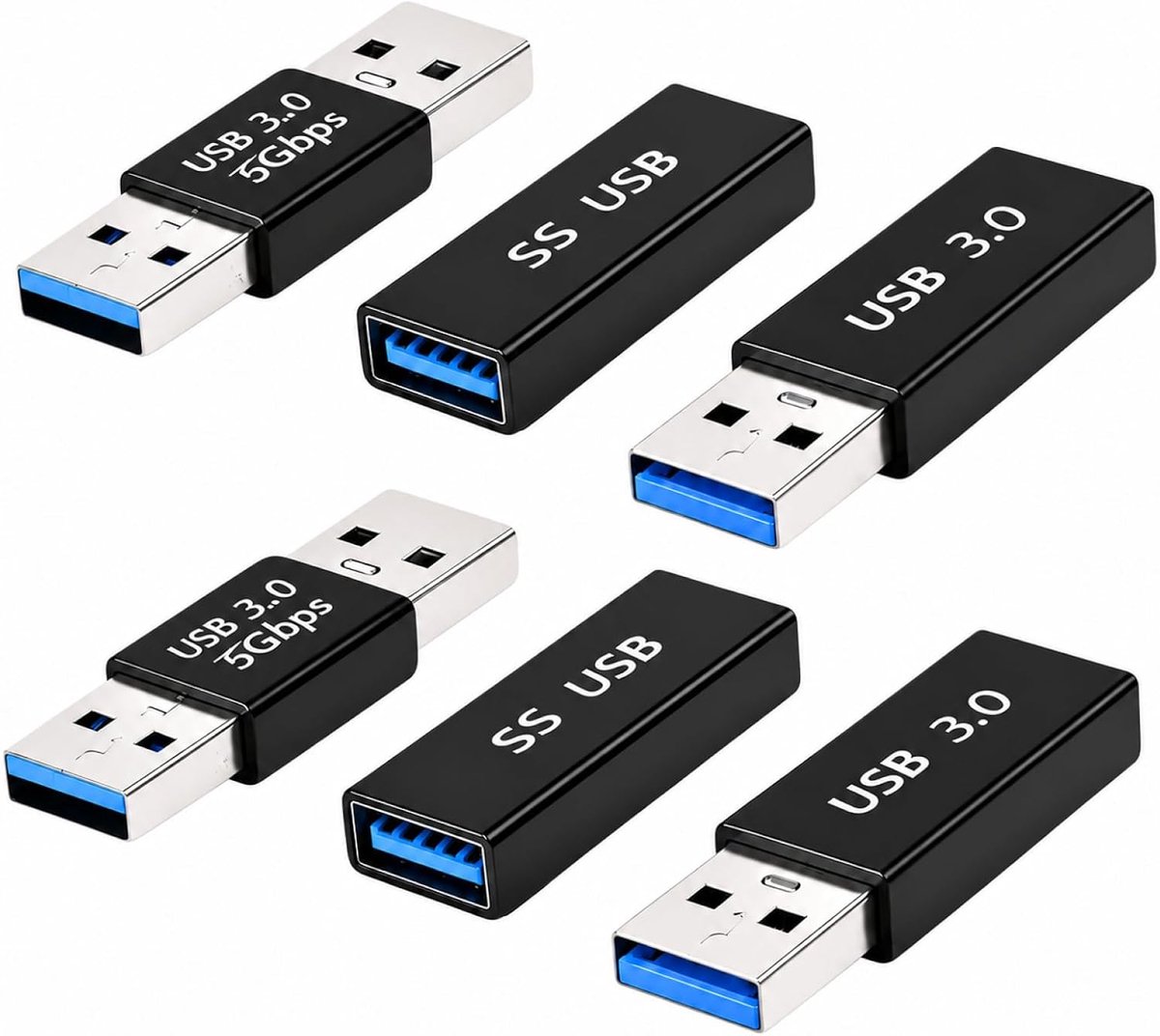 USB 3.0 adapters 6 stuks - USB A stekker naar stekker - vrouwelijke aansluiting - eenvoudig aansluiten van apparaten - ShopVlot
