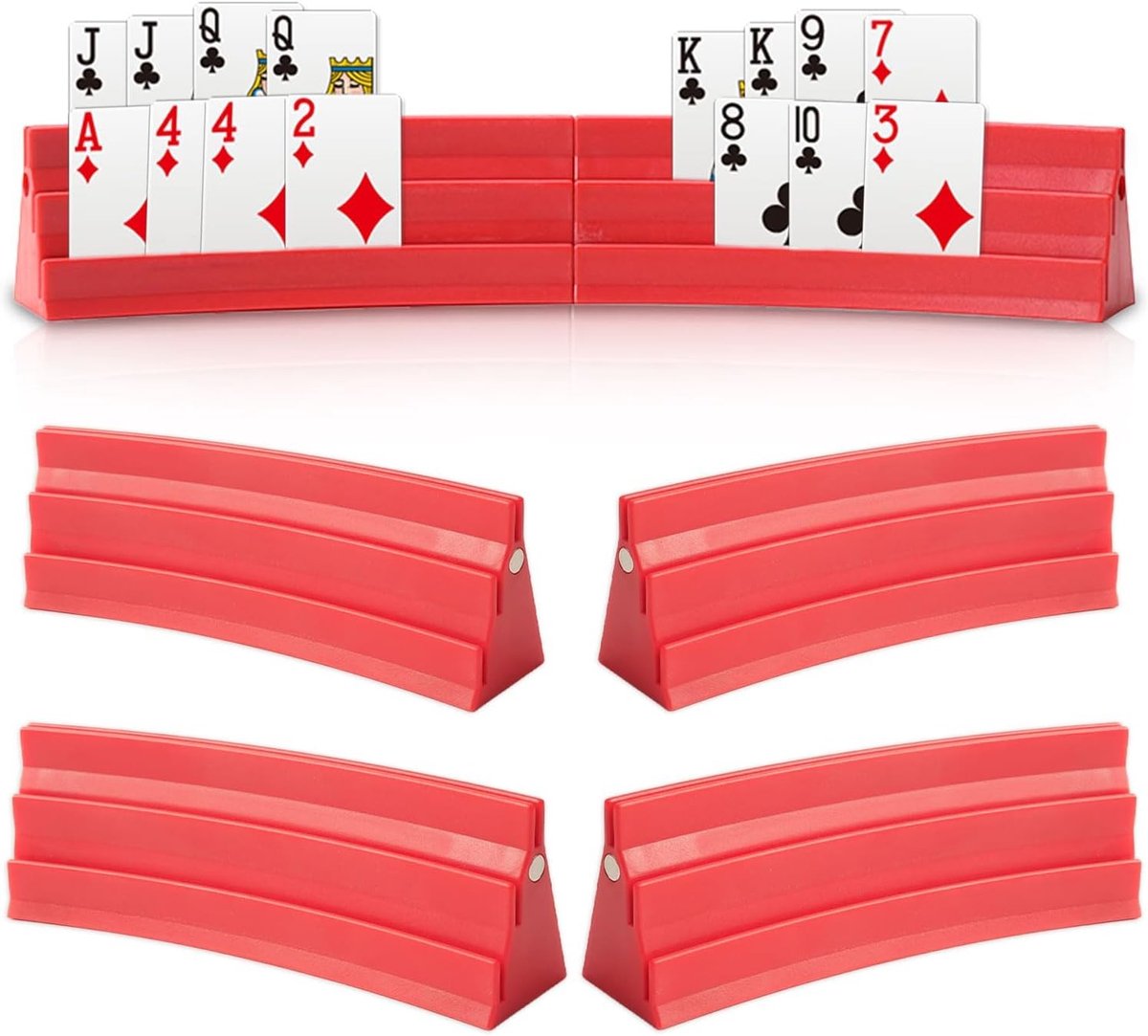 4-delige speelkaartenhouder met 3 hellingen en magneet | Handvrije, stapelbare plastic kaartenhouder voor poker en UNO, ideaal voor senioren en feesten