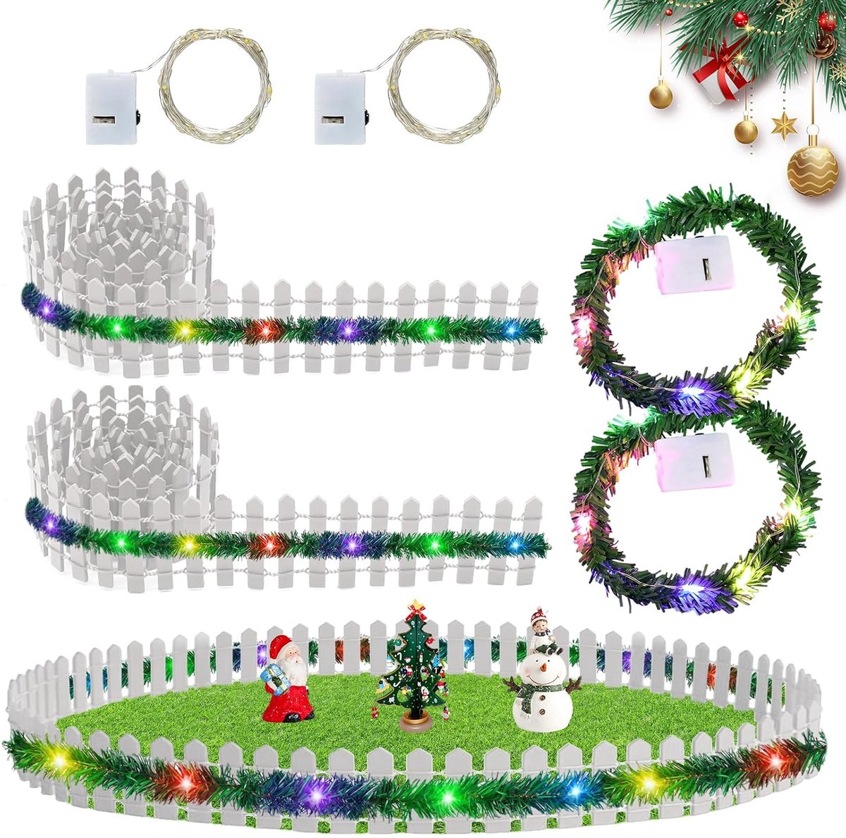Miniatuur hek kerst 90 x 5 cm - houten tuinhek met LED verlichting - gnome accessoires voor decoratie - ShopVlot