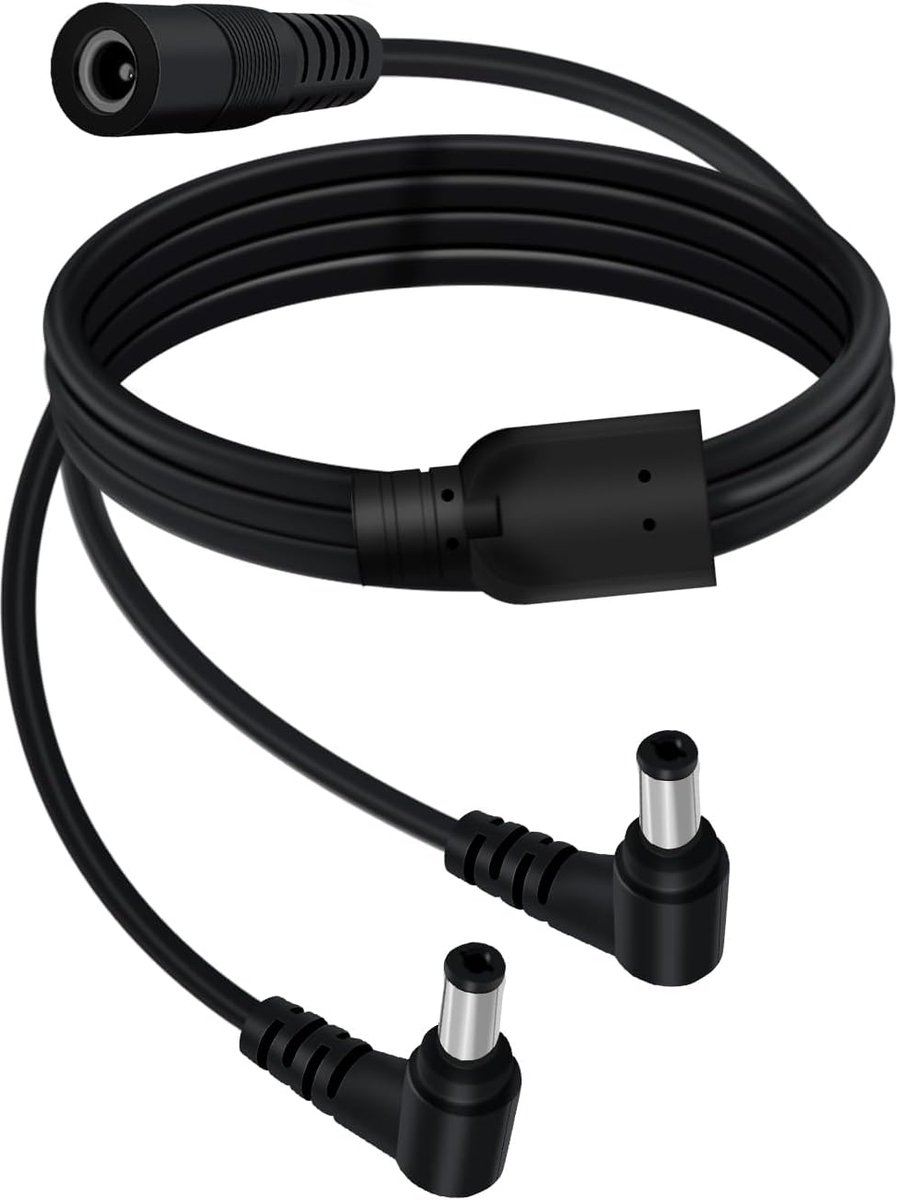 DC Splitterkabel 1 Vrouwelijk naar 2 Mannelijk 5.5 x 2.1mm - 0.7 m - 90 Graden - Ruimtebesparend voor CCTV en Ledstrips - ShopVlot