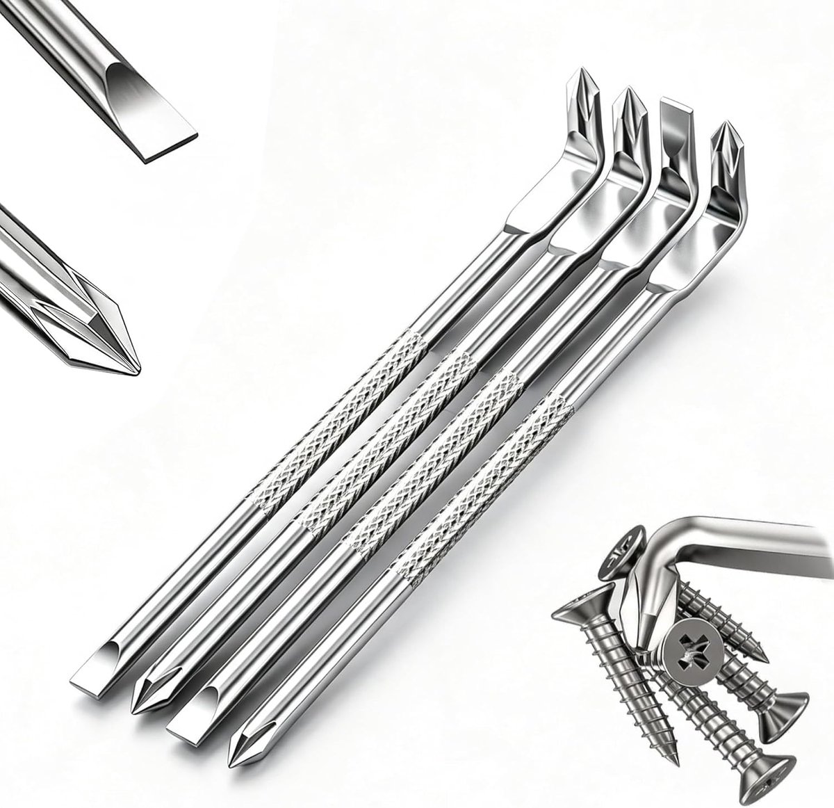 Offsetschroevendraaiers 4 stuks - 118 mm/180 mm - Dubbele kopschroevendraaier - Voor reparaties - ShopVlot