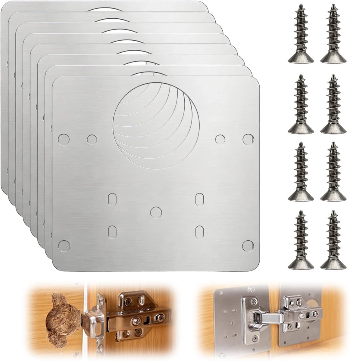 8 stuks roestvrijstalen scharnieren, reparatieplaat, keukenscharnier, reparatieset voor kastdeuren, laden en - ShopVlot