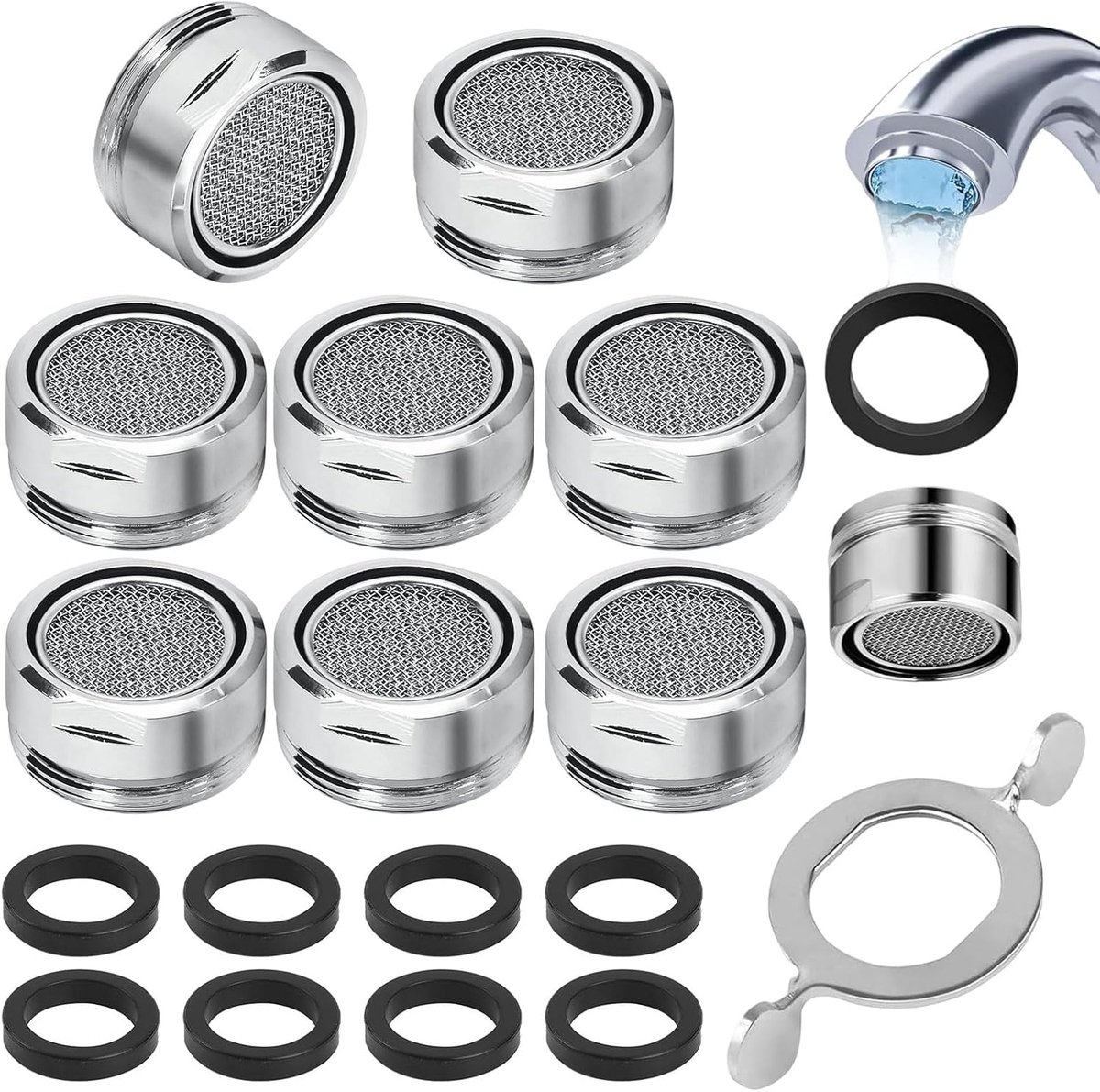 Pack of 8 M24 Jet Regulator, Water Tap, Strainer, Tap Attachment, Mixing Nozzle Insert with Stainless Steel Filter and - ShopVlot